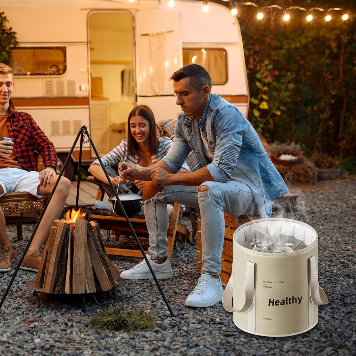 Collapsible Foot Bath with Zippered Lid Portable Foot Soaking Bucket Heat Retaining Non-Slip Foot Bath Tub Foldable Pedicure Bag for Home Outdoor,Champagne - Grey image number 7