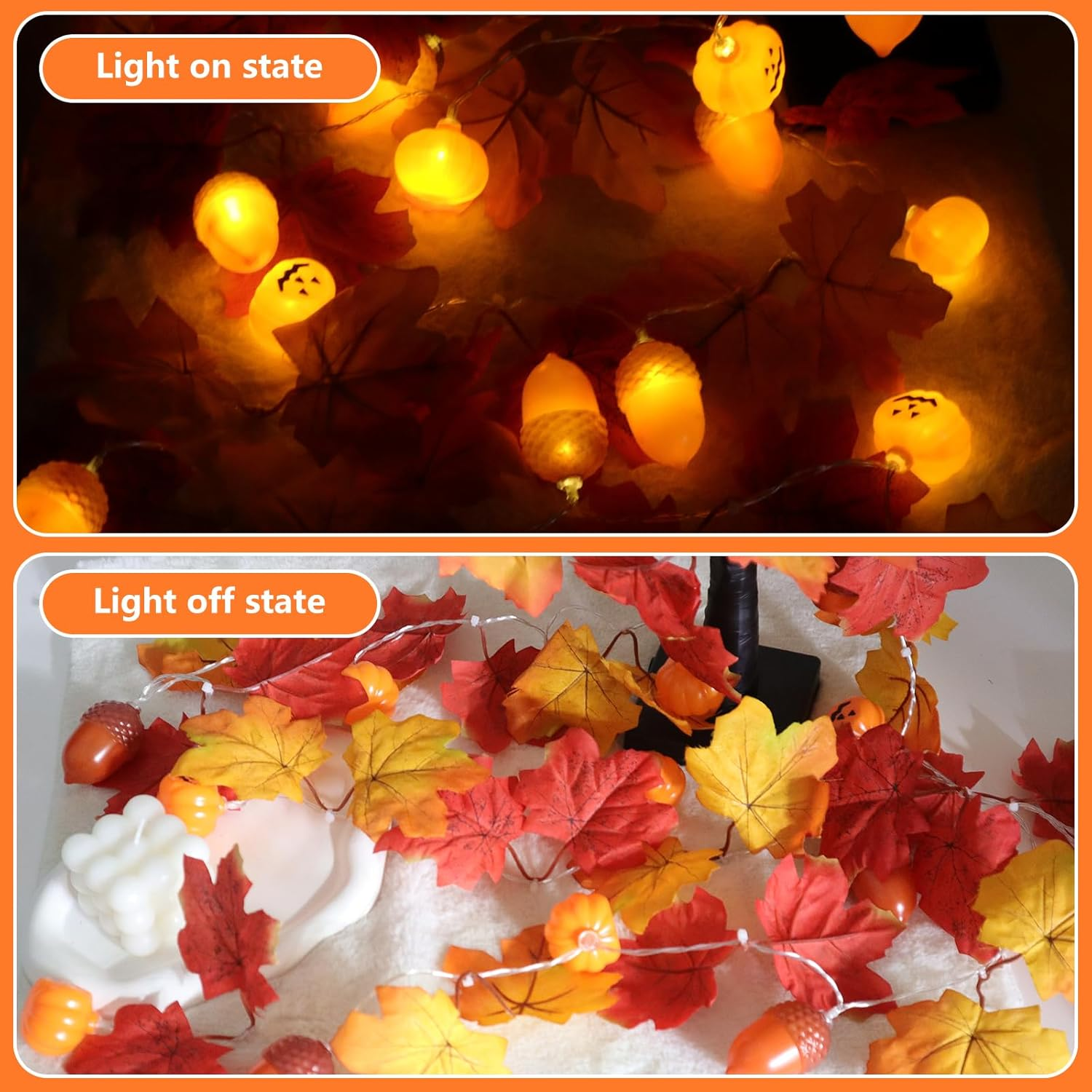 CYIOU Autumn Decoration Fairy Lights Halloween Decoration 3 M 20 LED Maple Leaf Acorns Pumpkin Fairy Lights Maple Leaves Garland Battery Operated for Halloween Autumn Thanksgiving Indoor Outdoor image number 5