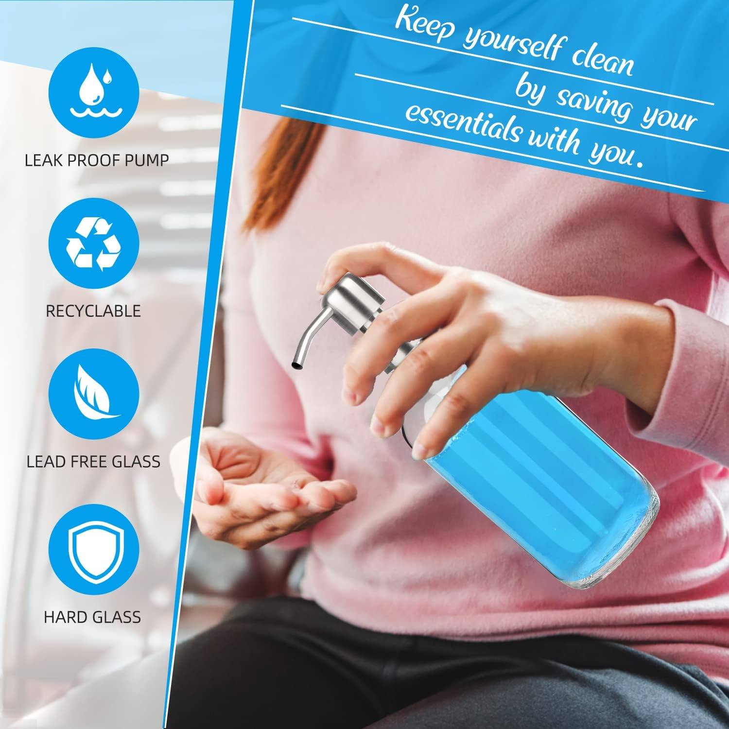 ARKTEK Glass Soap Dispenser - Clear Dish Soap Dispenser for Kitchen, Great for Essential Oils Liquid Soaps (17 Ounce/ 500 ML) image number 5