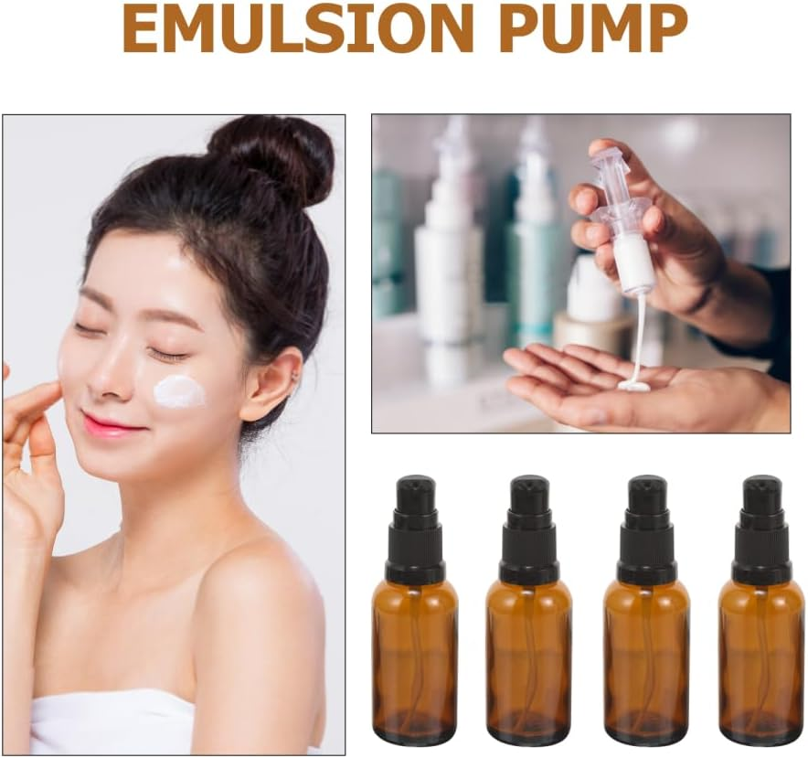 Ipetboom 6Pcs Brown Glass Pump Bottles, Travel Refillable Lotion Dispenser Leakproof Cosmetic Containers for Essential Oils and Liquids for Daily Use and Travel image number 2