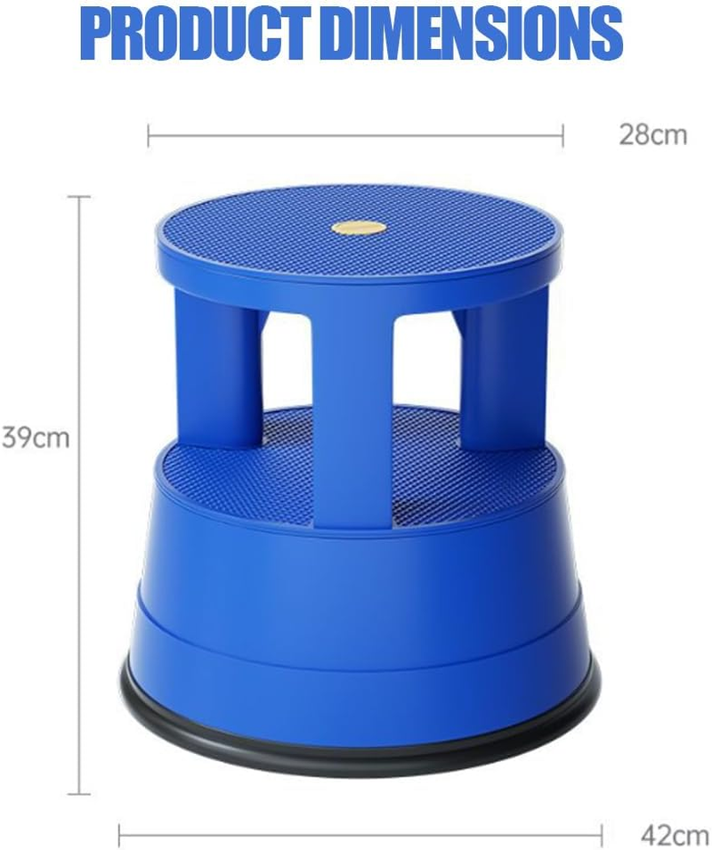Rolling Step Stool, Movable Step Stool, Library Stool with Anti-Slip Platform, Portable round Step Stool with Wheels, Step Stool Suitable for Kitchen, Library, Office, Garage (Blue) image number 1