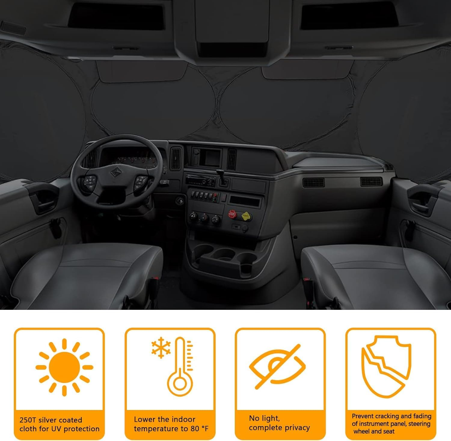 Blue Lion Windshield Sun Shade for Semi Trucks &ndash; Large Front Window UV Protector with Side Panels, Foldable Sun Visor for Volvo Freightliner Kenworth Peterbilt Trucks image number 5