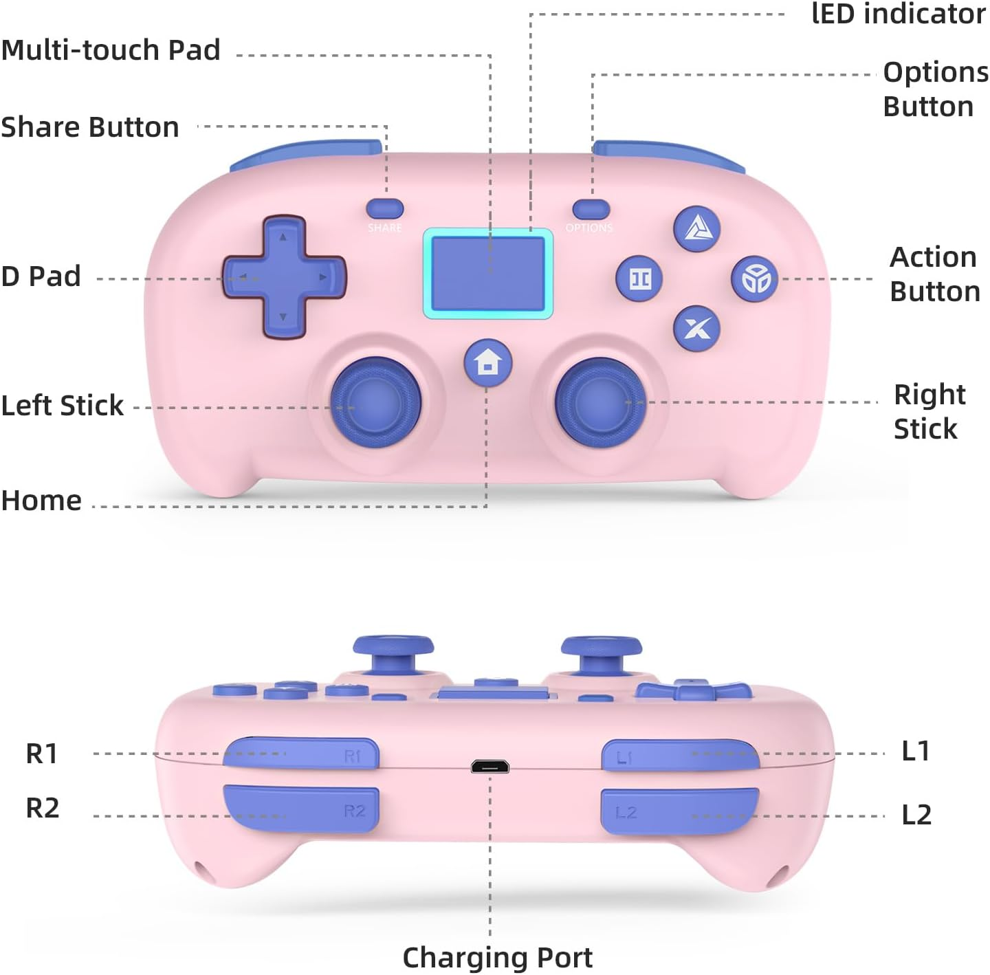 DYONDER Wireless Controller for Ps4,Mini Style PS4 Gamepad Compatible with Ps4/Pro/Slim,Pc Game Remote for Window10/8/7,Gaming Controller with Dual Vibration/6-Axis Sensor/Audio Function(Pink) image number 2