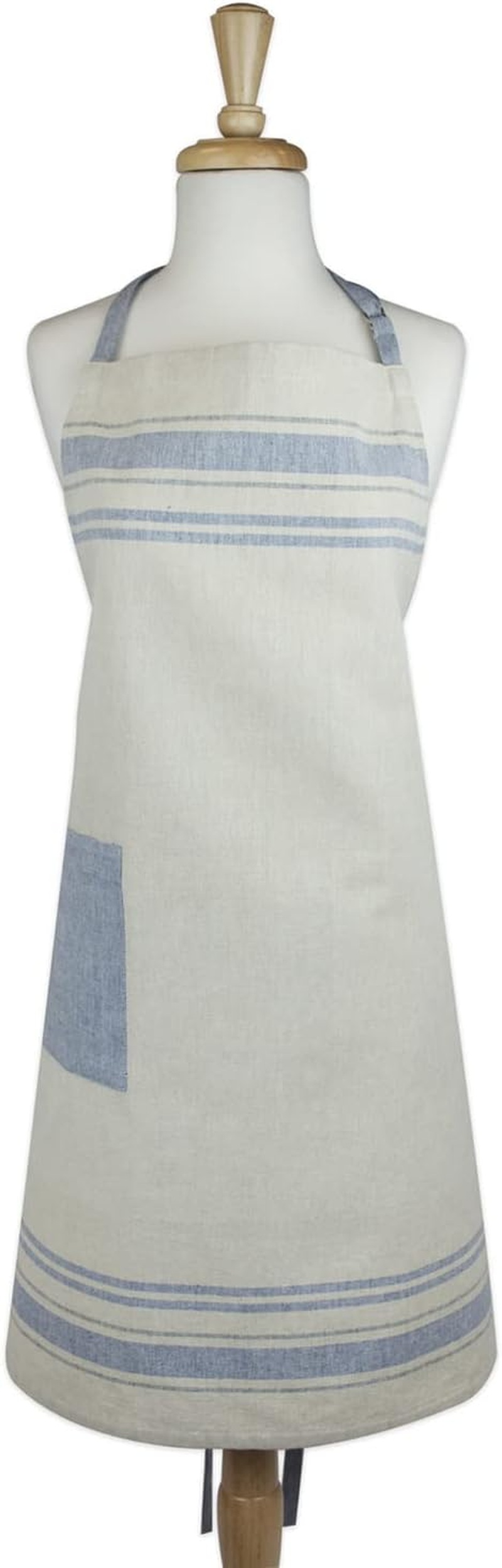 DII Cotton French Stripe Kitchen Chef Apron with Pocket and Extra-Long Ties, 33 X 28 French Country Farmhouse Men & Women Apron for Cooking, Baking, Bbq-Nautical Blue - Nautical Blue image number 2