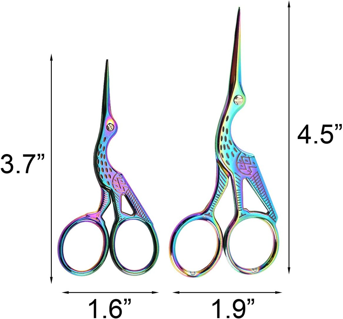 2PCS Vintage Stork Shape Sewing Scissors Stainless Steel Tailor Scissors Sharp Sewing Shears for Embroidery, Sewing, Craft, Art Work & Everyday Use (Colorful) - Colorful image number 3