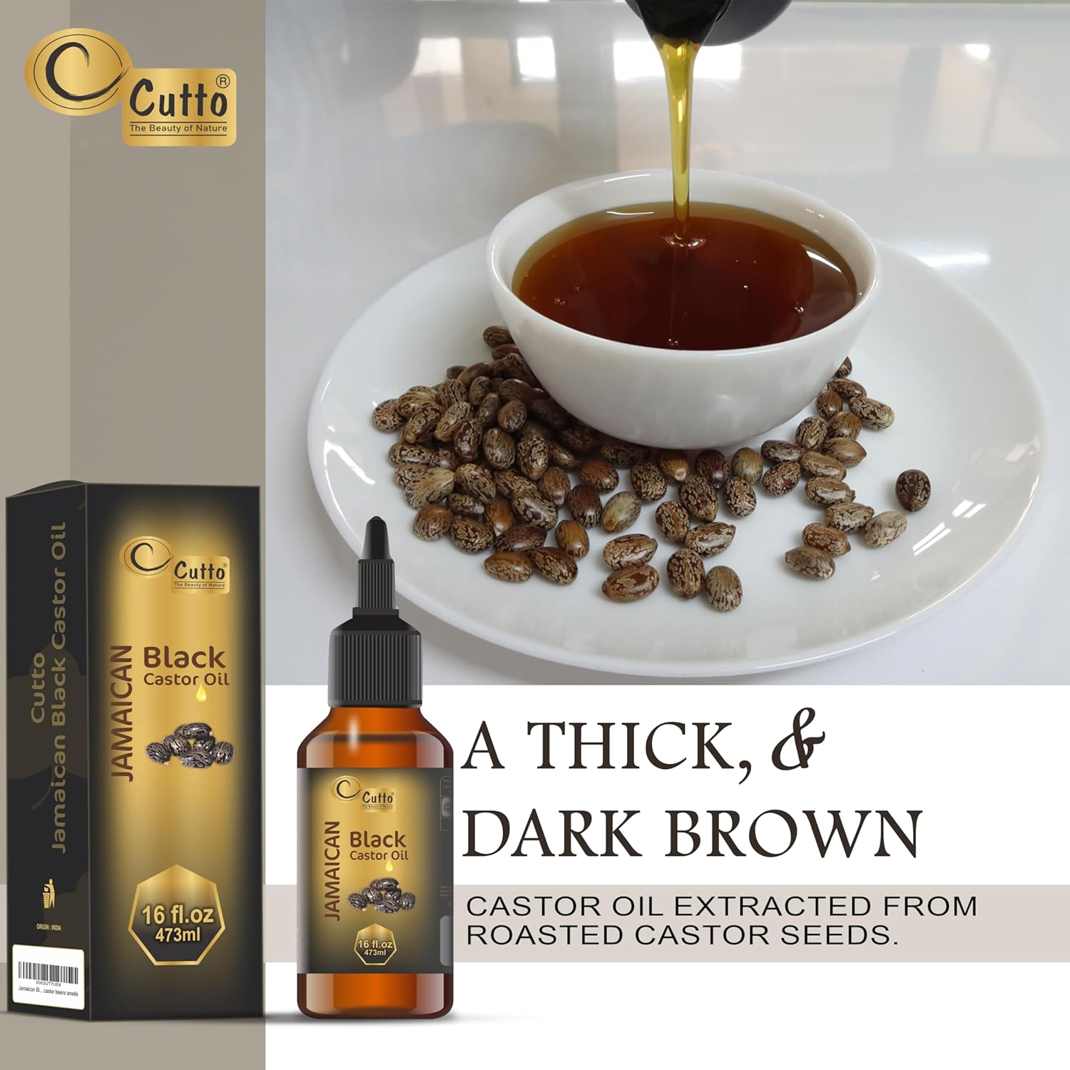 CUTTO -THE BEAUTY of NATURE Organic Jamaican Black Castor Oil (473 Ml),Traditional Handmade with Typical and Traditional Roasted Castor Beans Smell. image number 5
