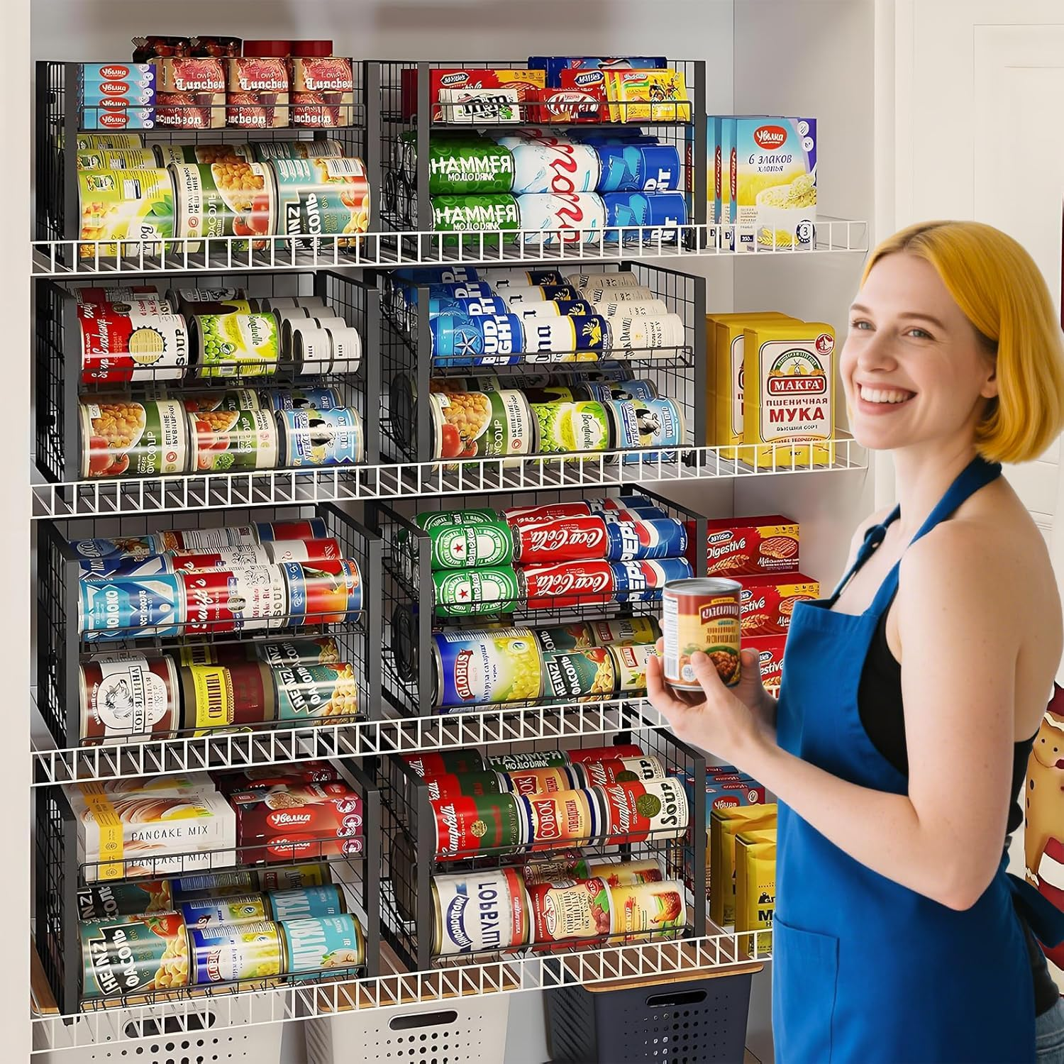 Jksmart 2-Tier Stackable Can Rack Organizer for Pantry - Adjustable Dispenser Holds up to 62 Cans, Storage Holder for Various Ounces of Canned Food, Soda Drinks - Black, 2 Pack (Patent Pending) image number 4