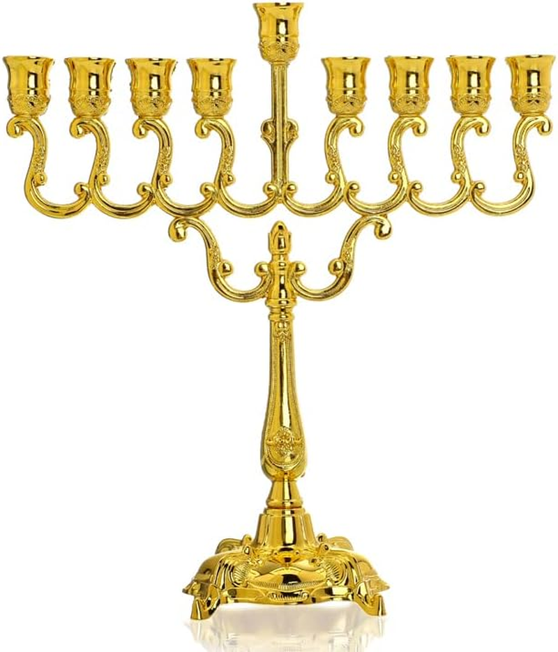 Hanukkah Menorah 9 Branch Gold Plated Jewish Menorahs for Chanukah Candle Holder Shabbat
