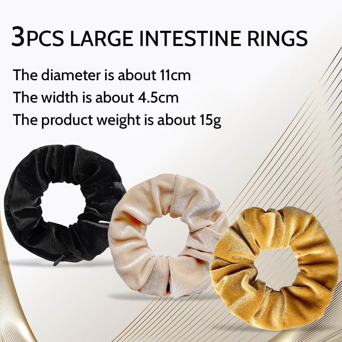 Pack of 3 Women'S Velvet Scrunchies with Zip Pocket, Girls Elastic Cable Elastics, Scrunchies Hair Scrunchies with Hidden Zip Pocket, Hair Bands for Girls and Women image number 3