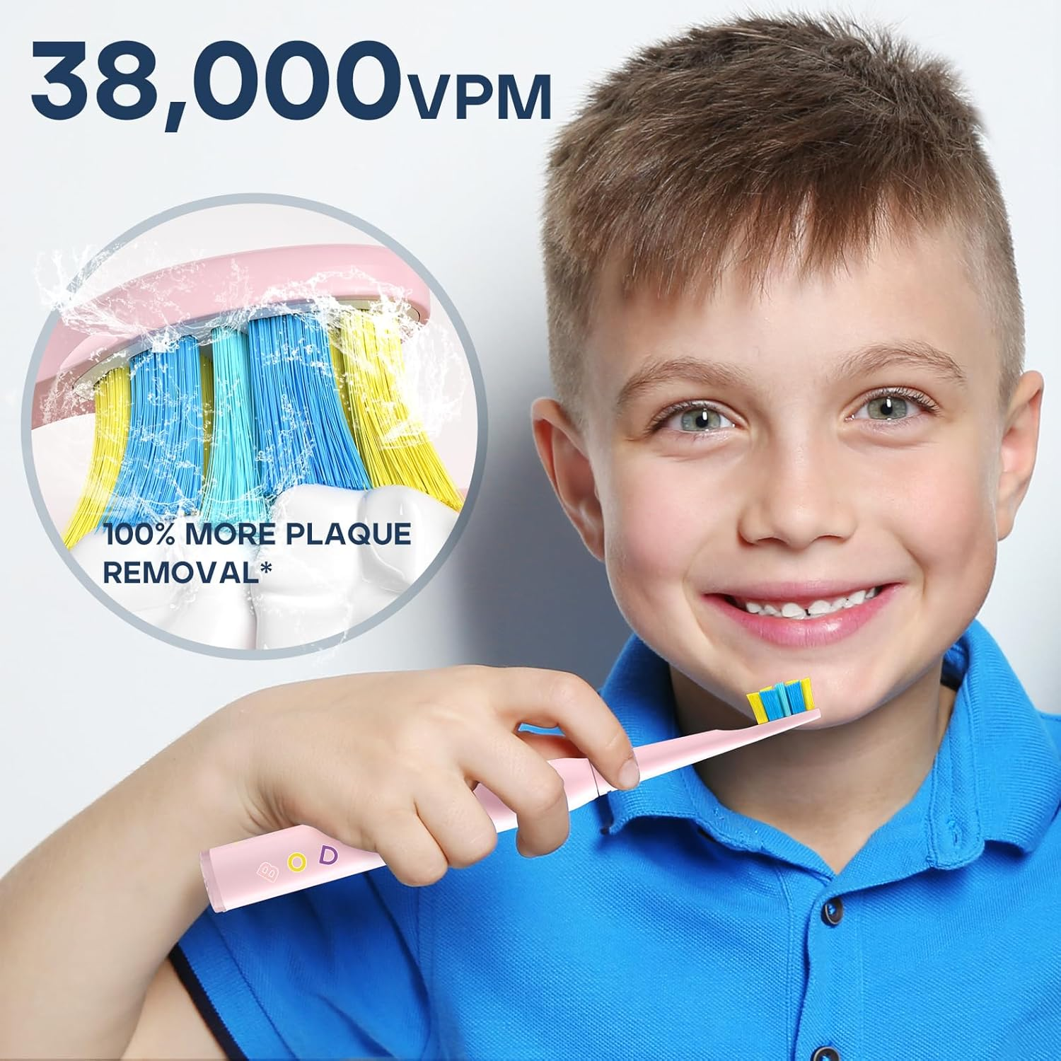 SEAGO Kids Electric Toothbrush, Rechargeable Sonic Soft Bristle with 8 Brush Heads, for Kids and Children, Ages 3-12 (Pink, Normal) - Navy image number 3