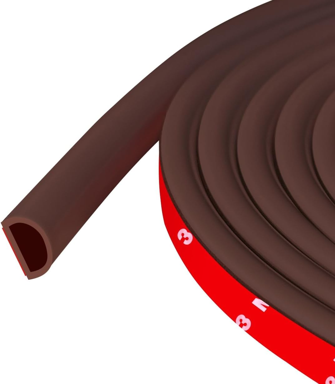 Weather Stripping Door Seal, Self Adhesive Silicone D Shaped Weather Strip, Door Seal Strip for Door Frame/Window Seal, 20Ft, Grey (3/8" W &times; 1/4" T)