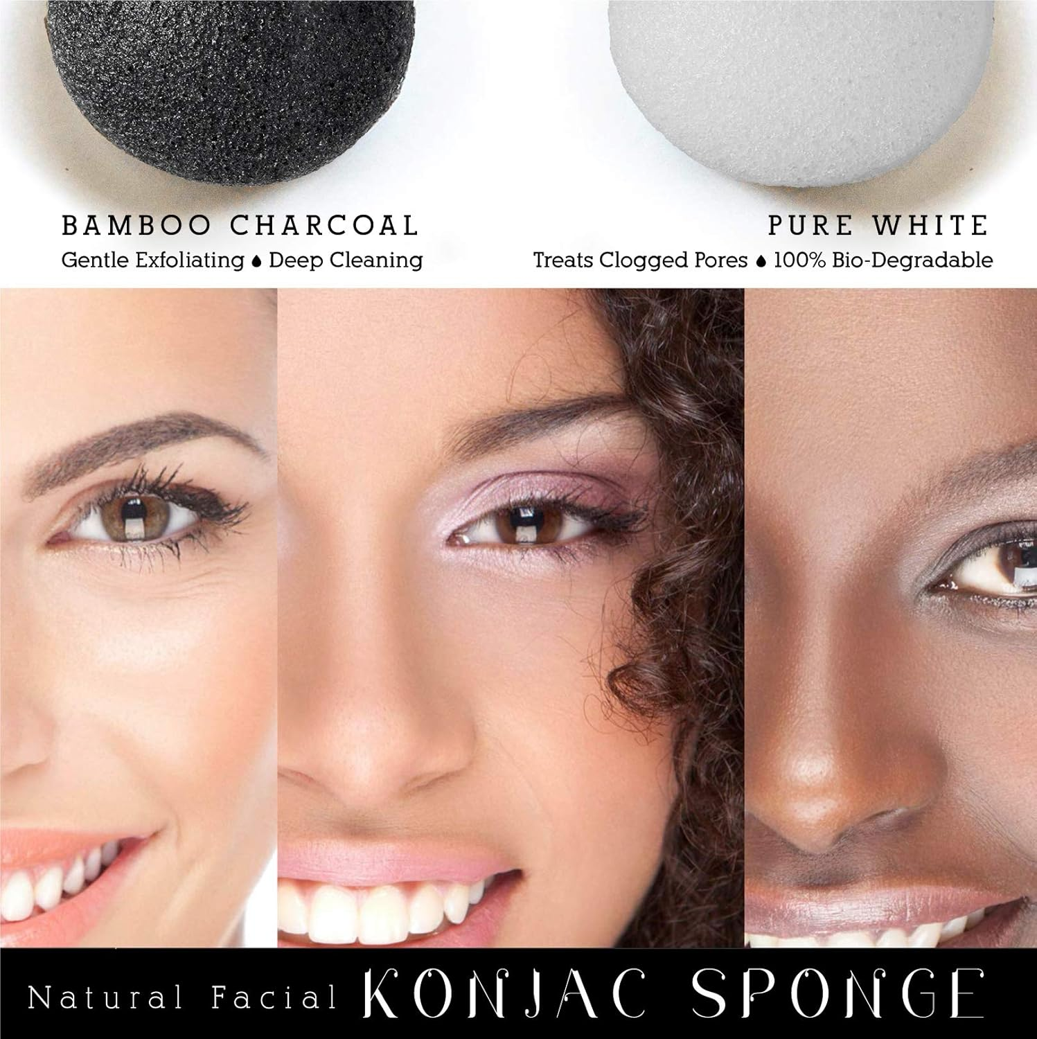 Pursonic Natural Konjac Bamboo Charcoal Facial Sponge for Gentle Face Cleansing and Exfoliation, Helps with Clogged Pores 100% Bio-Degradable,Vegan Products, 2- Pack image number 5