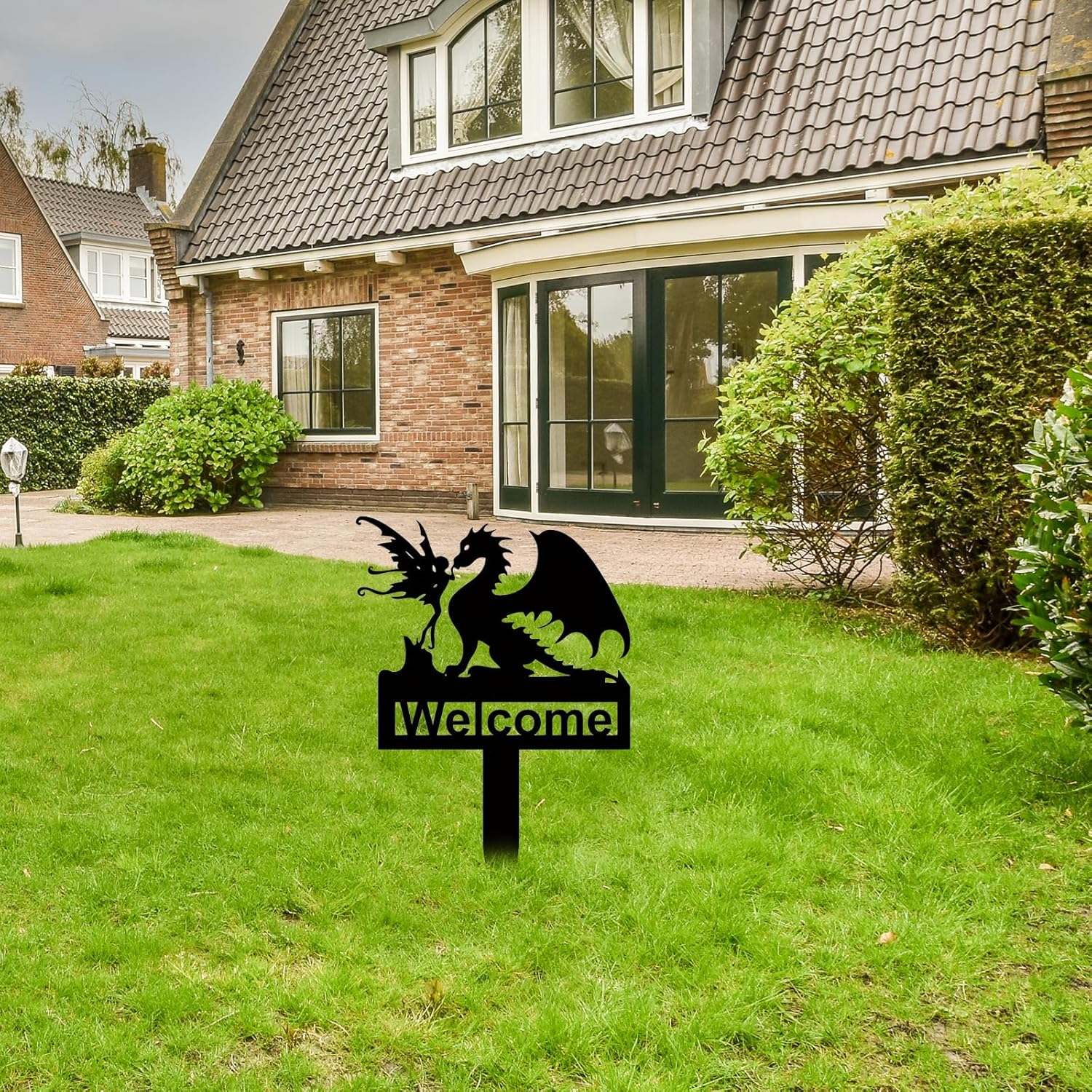 Metal Welcome Stake Garden Sign,Cute Fairy Dragon Metal Decor for Outdoor Yard Art, Garden Decor,Lawn Ornaments image number 1