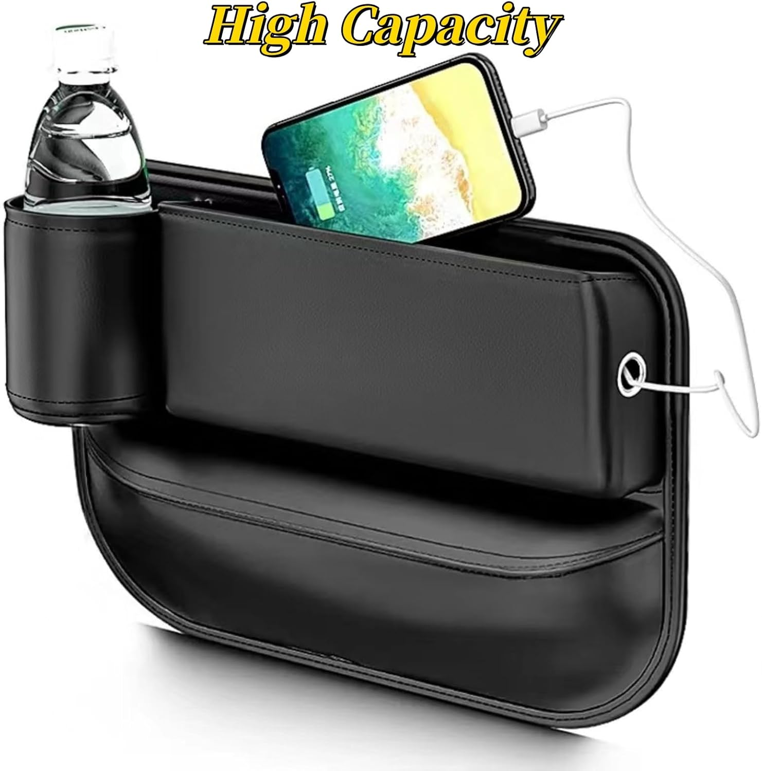 Car Seat Gap Organizer with Cup Holder, Car PU Leather Storage Box, 30X20Cm Universal Fit image number 6