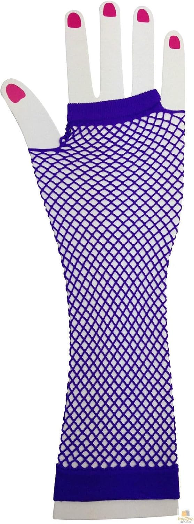 Women'S 70S 80S Elbow Length Fishnet Fingerless Gloves, Purple One Size image number 1