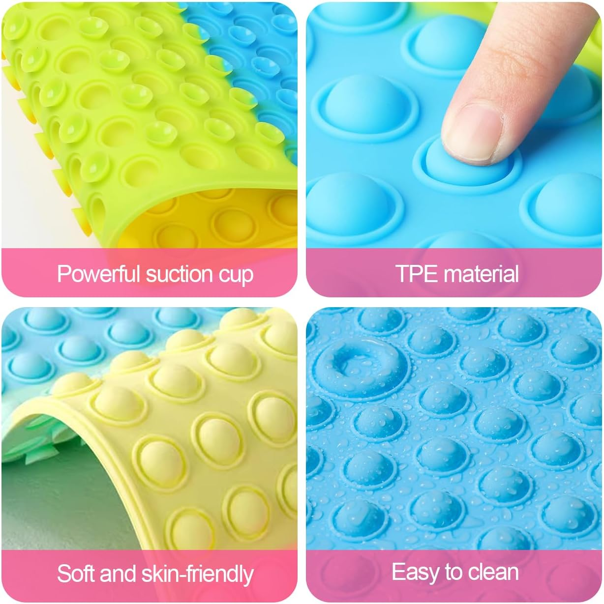 Non Slip Bath Mat for Tub,Oval Silicone Bath Mats for Boys & Girls,27 X 15 Inches Bathtub Mat with Push Pop Bubbles,Machine Washable Shower Mat for Bathroom/Wet Floor/All Ages,Colourful image number 1