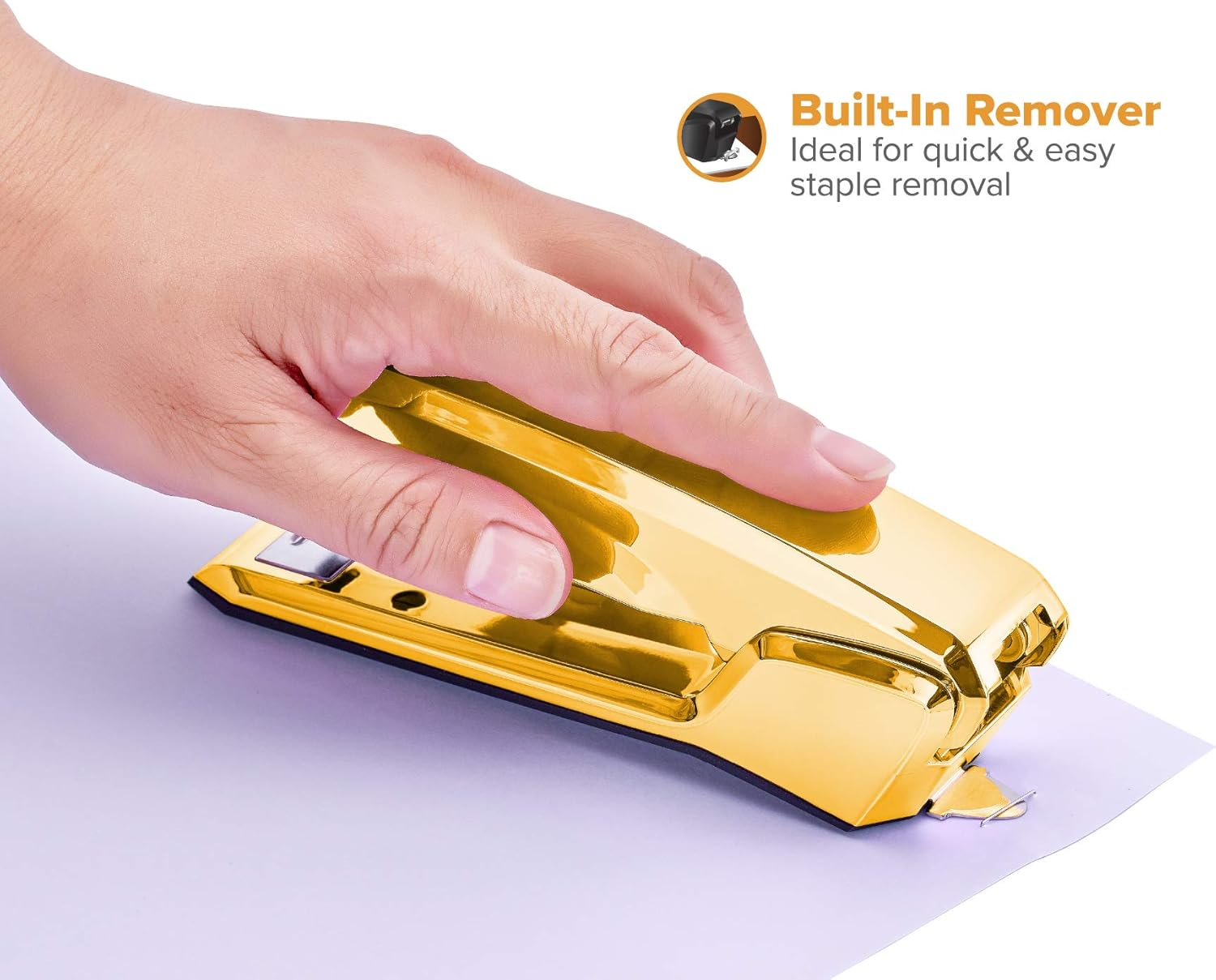 Bostitch Office Ascend 3 in 1 Stapler with Integrated Remover & Staple Storage, 20 Sheet Capacity, Gold Chrome image number 3