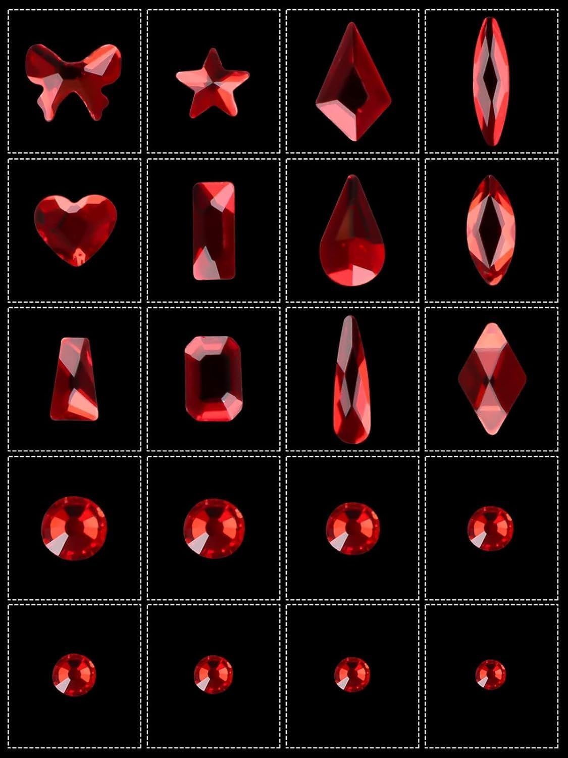 3100Pcs Red Rhinestones for Nails EBANKU Nail Art Rhinestones Kit Red Nail Crystal Rhinestones Mixed Shape with Rhinestone Picker Dotting Pen Tweezers for Christmas DIY Nail Art Craft - Red Rhinestones image number 6