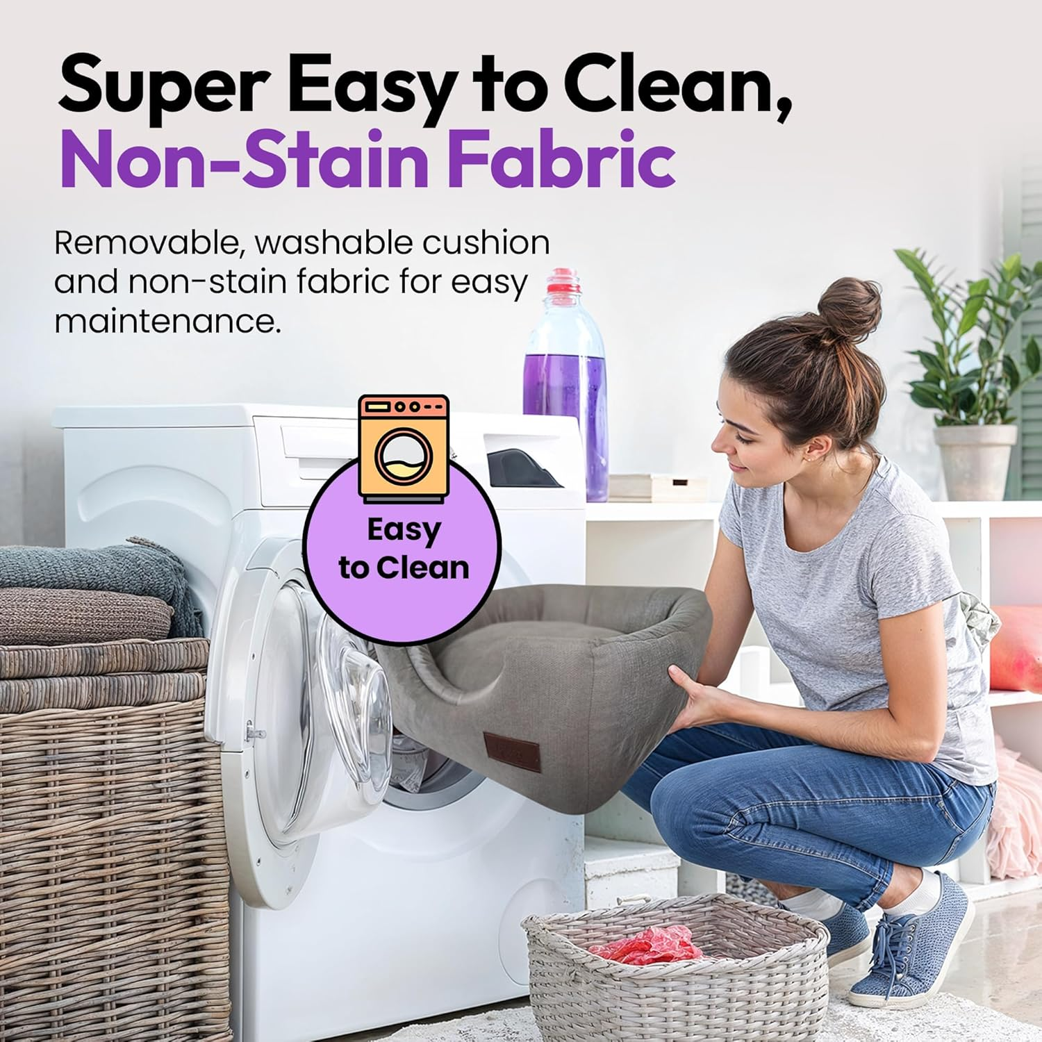 PURRZ Foldable Cat Cube Bed Cave with Leather Handle &ndash; Anti-Stain, Machine Washable Indoor Cat House &ndash; Soft Enclosed Cat Bed for Kittens & Adult Cats &ndash; Modern Grey Hideaway, Portable & Durable