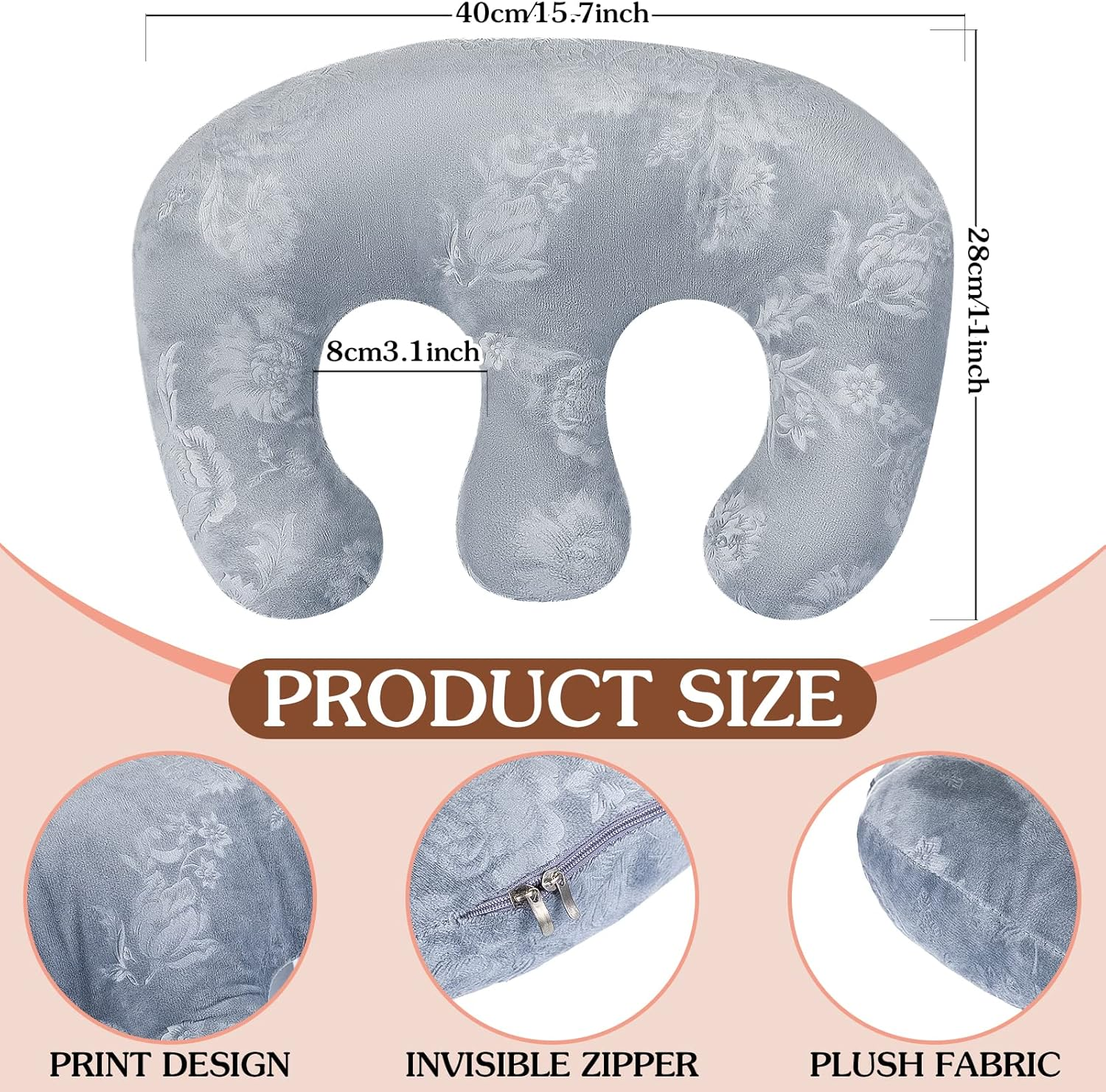 Wesiti Breast Pillow Salon Feminine Bolster Breast Pillow for Massage Table Massage Rest Pillow for Spa Salon Soft Removable Cover 15.7 X 11 in (Gray) image number 6