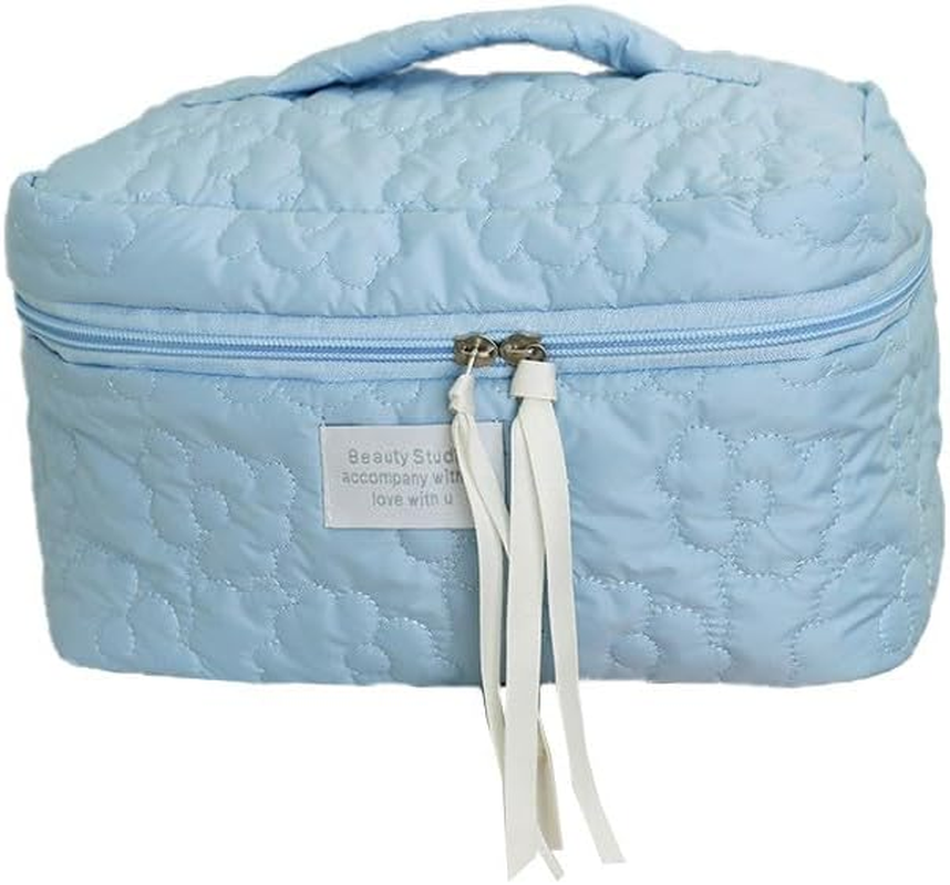 Floral Quilted Makeup Bag with Zipper - Multifunctional Cosmetic Pouch for Storage and Organization - Toiletry and Beauty Essentials Carrier, Perfect for Travel and Daily Use