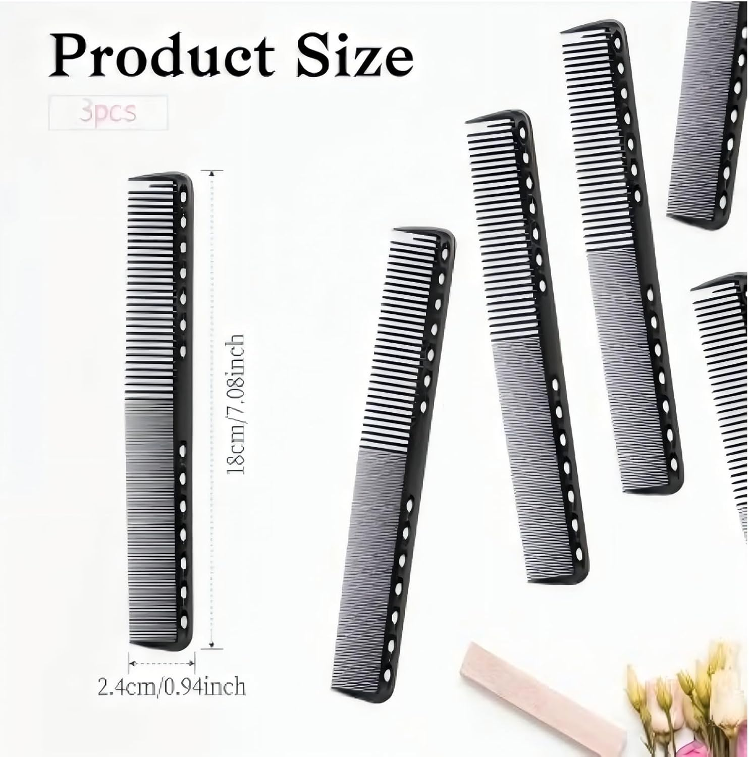 CKONXE 3 Pack Black Professional Carbon Fibre Hair Cutting Combs, 18 Cm, for Hair Stylist Heat Resistant Carbon Fiber Salon Hairdressing Comb - Fine Cutting Comb for Men & Women image number 3