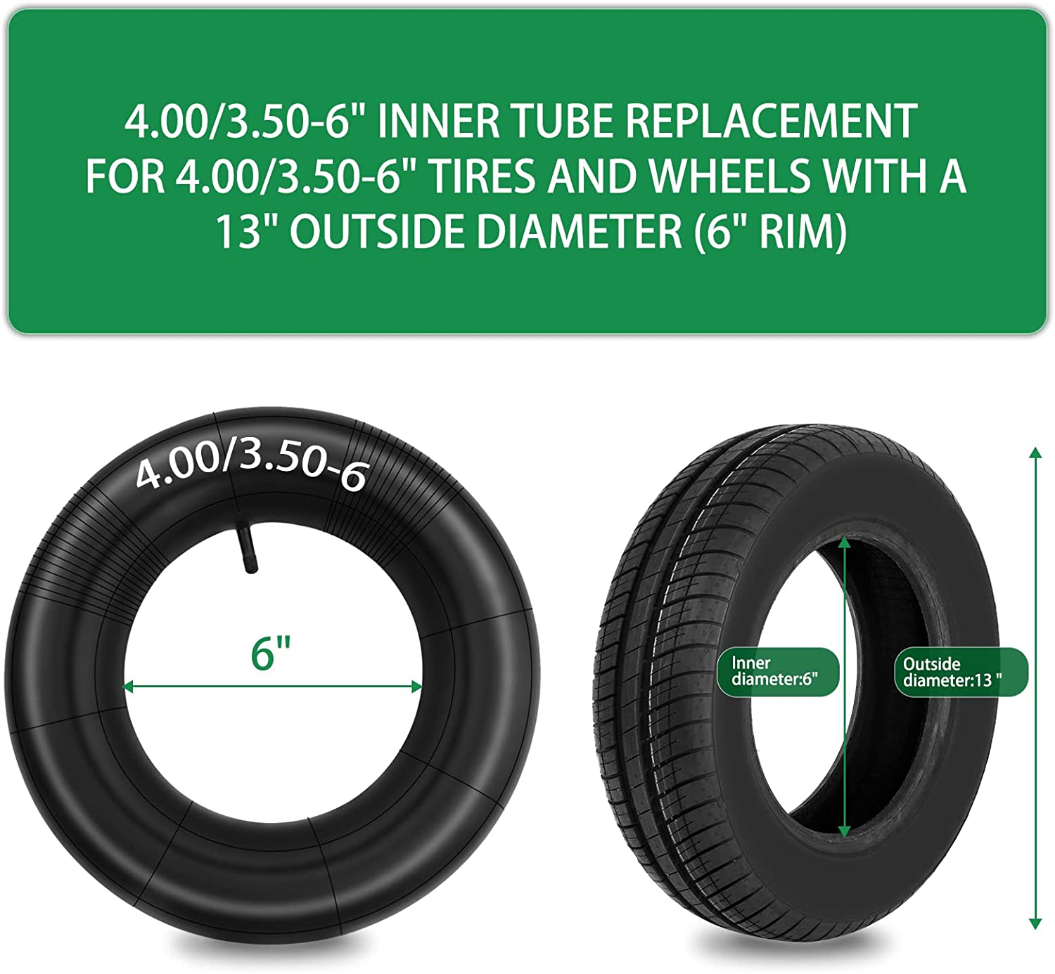 2Pack 3.50/4.00-6 Tire Tube with TR13 Straight Valve Stem Fits 4.10/3.50-6 13X4.00-6 13X5.00-6 145/70-6