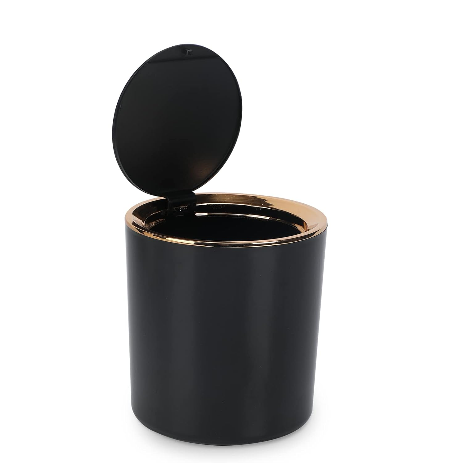 Small Trash Can Wastebasket with Lid round 2.6L Mini Desk Top Bin for Vanity Bathroom Bedroom Kitchen Office,Abs