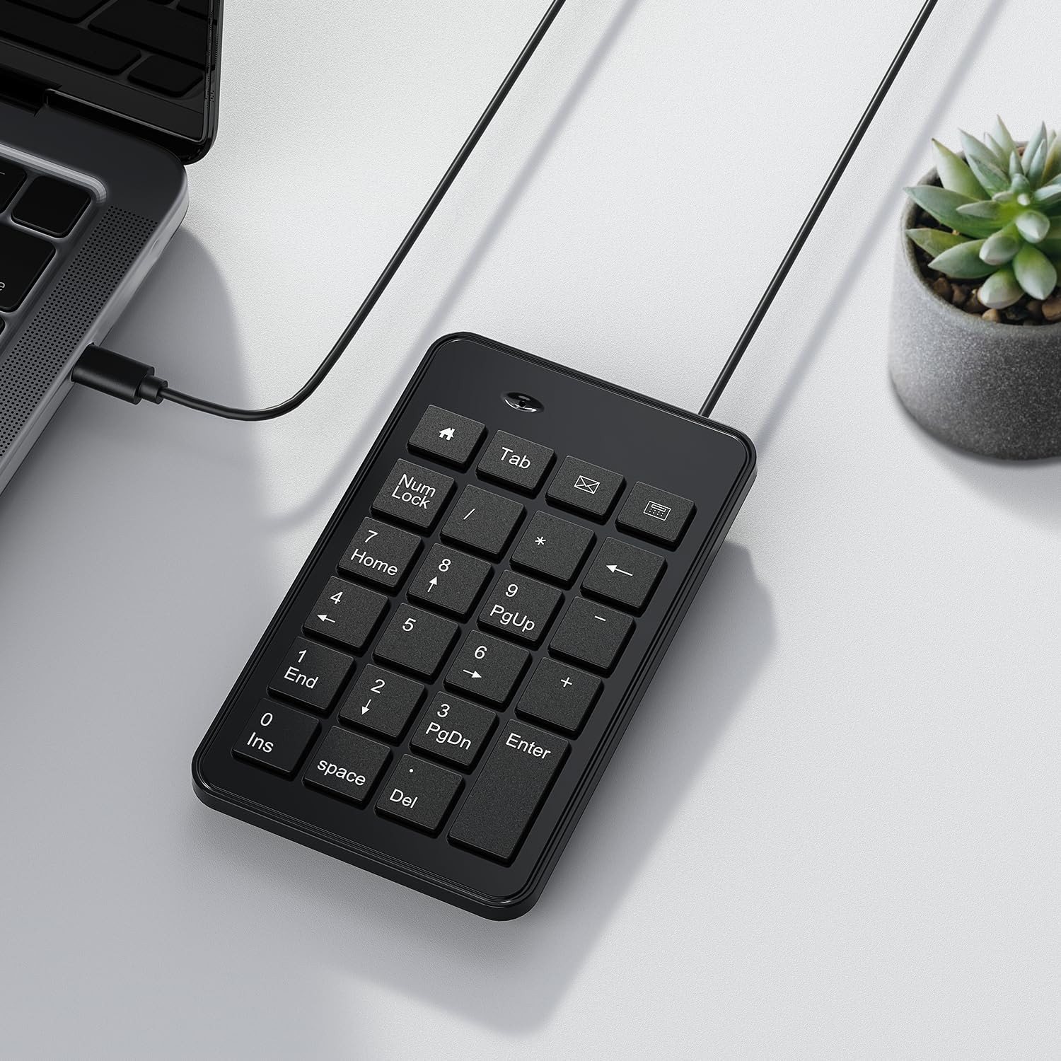 CBUS Wired USB-C Numeric Keypad for Laptop, 23 Keys Numpad Keyboard with Tab, Home, Email & Calculator Keys, 5Ft Cable, Small and Lightweight Design image number 2