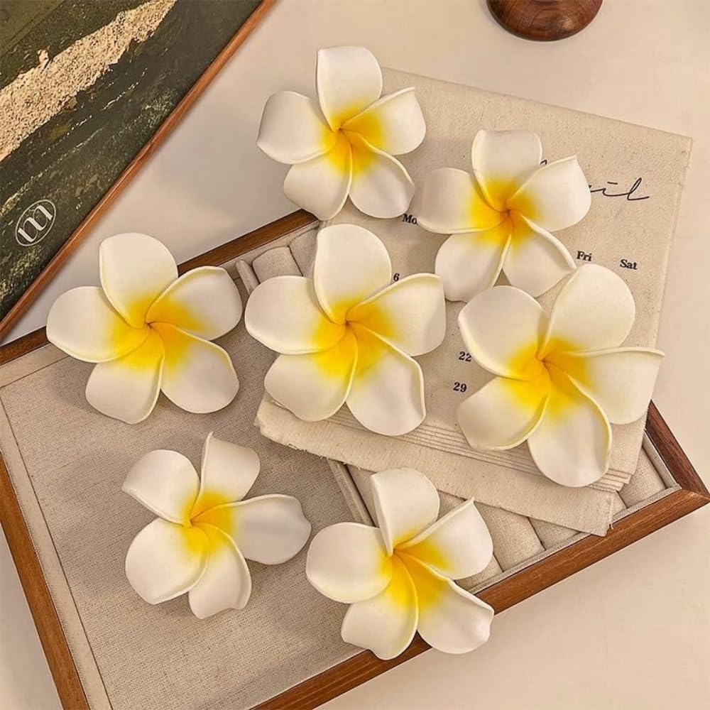 2 Pieces Frangipani Hawaiian Frangipani Plumeria Foam Head Flower Party Beach Hair Clips and Hair Clips image number 2