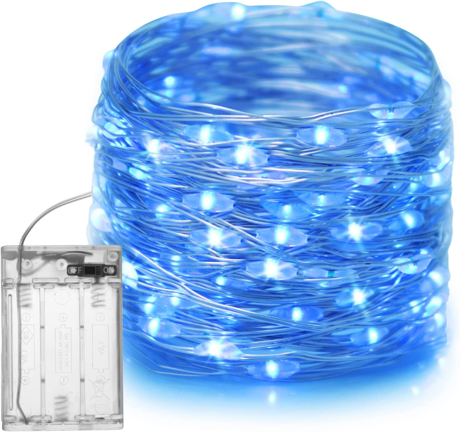 Fairy Christmas LED String Light Battery Operated, 10M / 100LED White Waterproof 3XAA Battery Case, Indoor Outdoor Lights for Xmas Tree Wedding, Halloween, Party, Garden Decoration