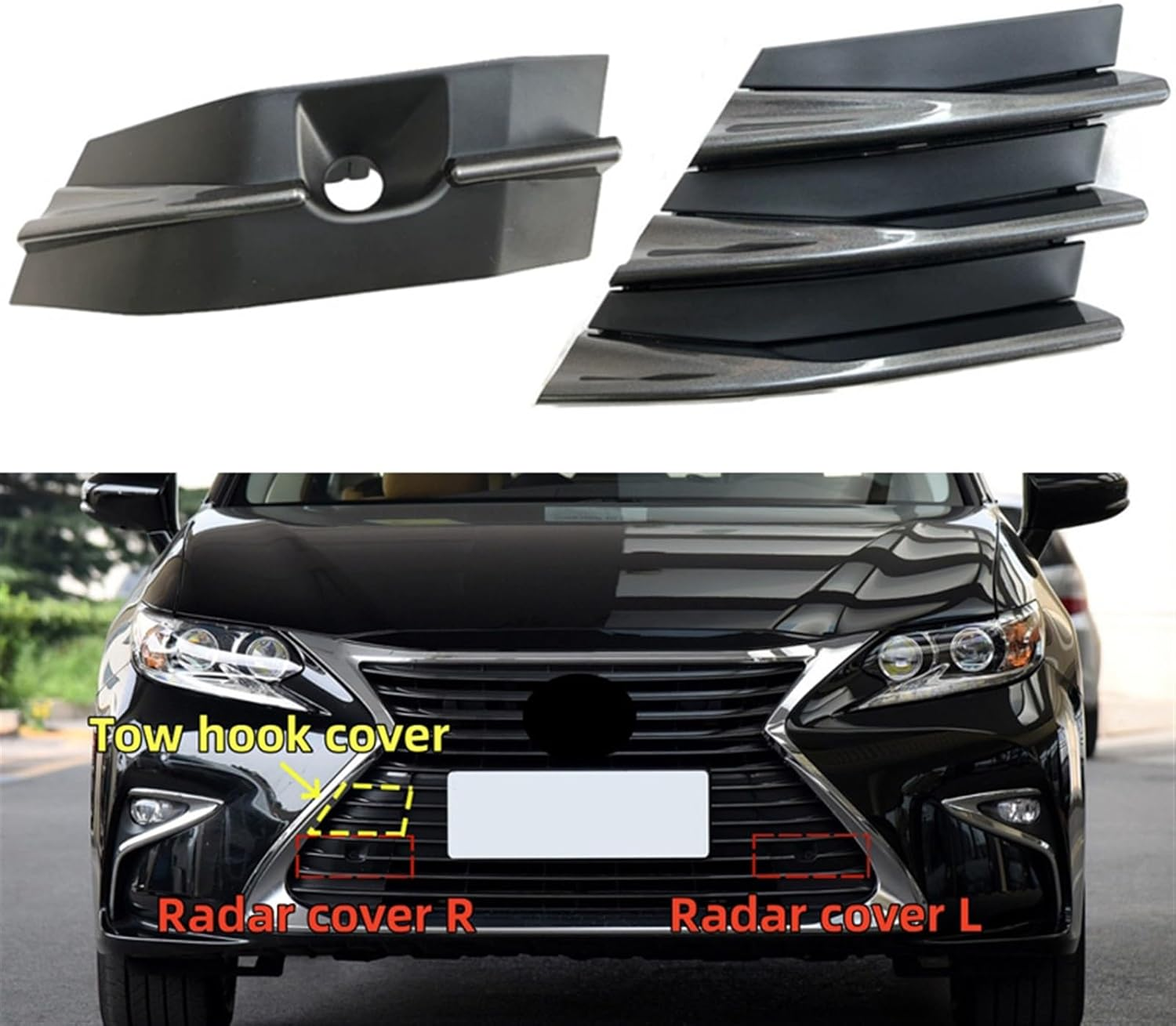 For Lexus, ES250 ES350 ES300 2016-2018 Car Front Grille Bumper Radar Sensor Cap Trailer Towing Eye Hook Cover Tow Hook Cover(1Pc Radar Cover L) image number 3