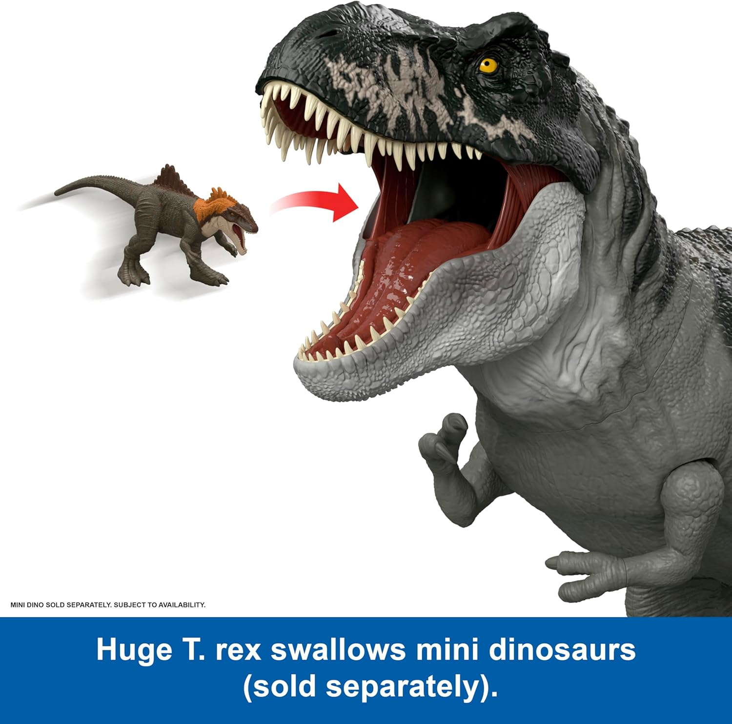 Mattel Jurassic World Rebirth Super Colossal Tyrannosaurus Rex Action Figure, T-Rex Dinosaur Toy Swallows Minis, Movie-Accurate Posable image number 4