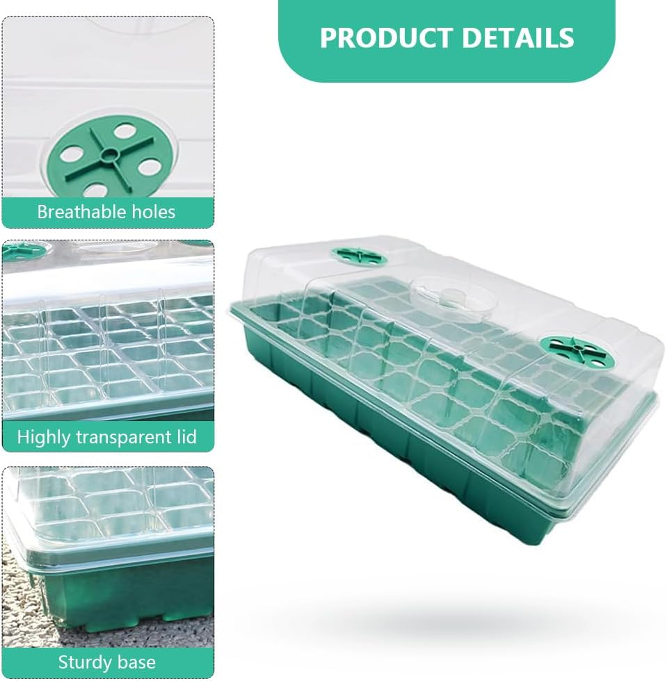 4 Pack Seed Starter Trays 160 Cells Plant Germination Tray with Adjustable Dome Lid, Seedling Starter Growing Tray Mini Propagator Greenhouse Plant Growing Trays with Tools image number 3
