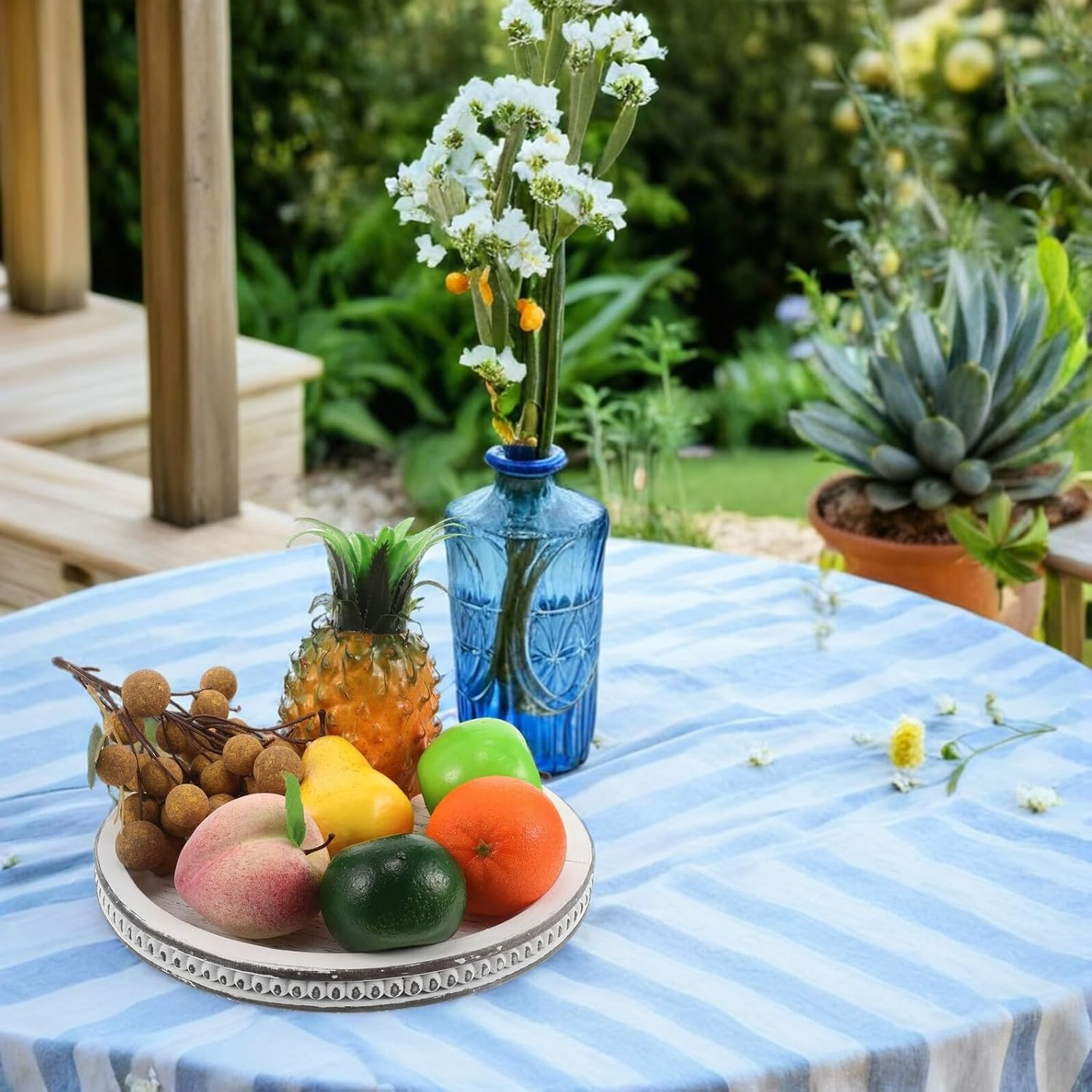 Vintage Farmhouse round Serving Tray Beige Table Tray for Jewelry Display and Candle Stand Elegant Decorative Organizer for Home Kitchen Dining Tabletop Decor image number 3