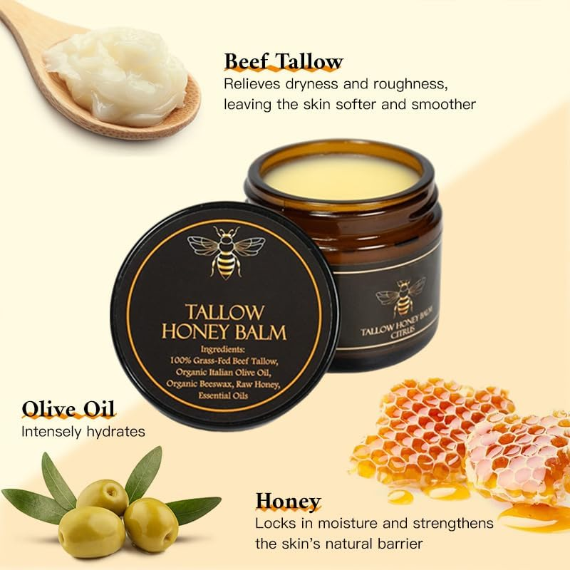 2PCS Grass Fed Grass Finished Face Cream,Organic Grass-Fed Beef Tallow Balm with Raw Honey,Whipped Beef Tallow and Honey Balm,Handmade All-Natural Moisturizer (One Size, Lavender) image number 6