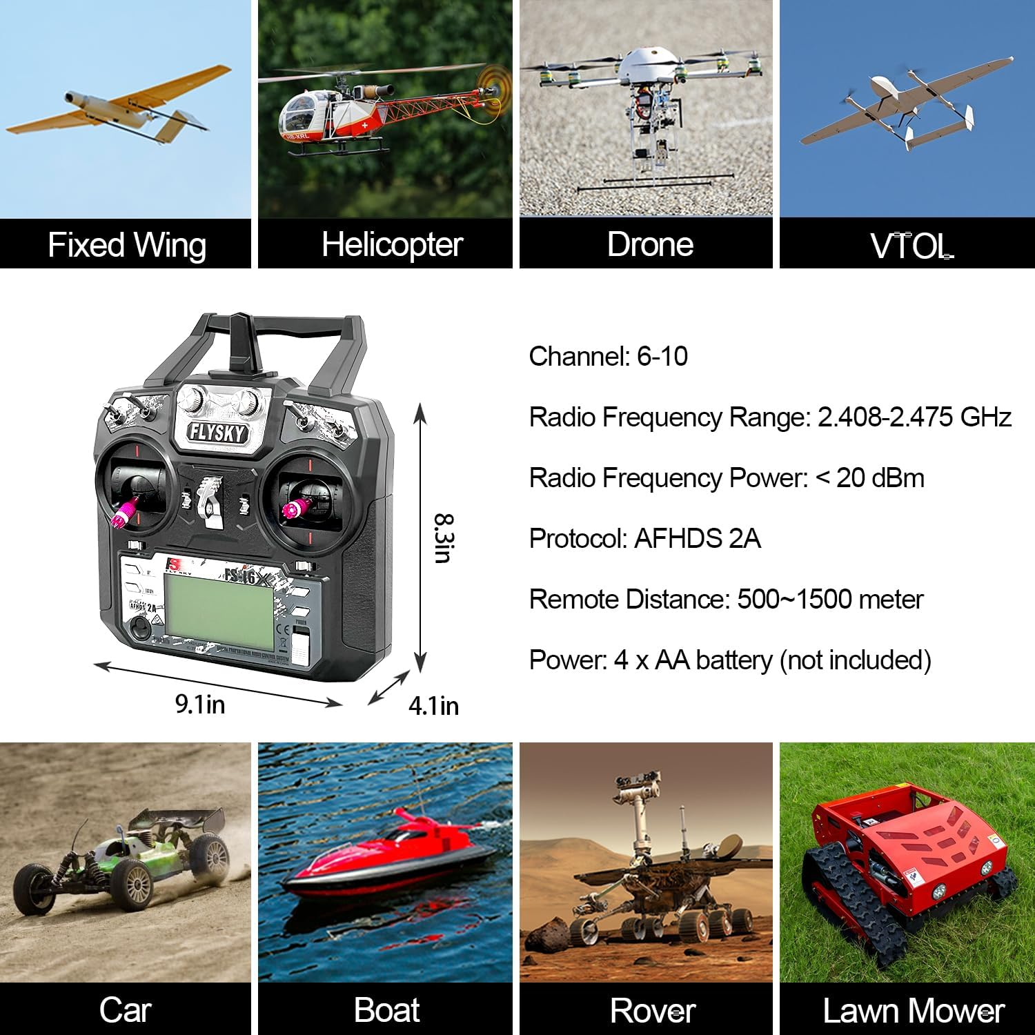 HAWK'S WORK Flysky Fs-I6X 10Ch Transmitter with Fs-Ia6B Receiver, 2.4Ghz RC Controller for RC Car Boat Airplane Helicopter Drone Robot & Construction Vehicle (Mode 2) image number 3