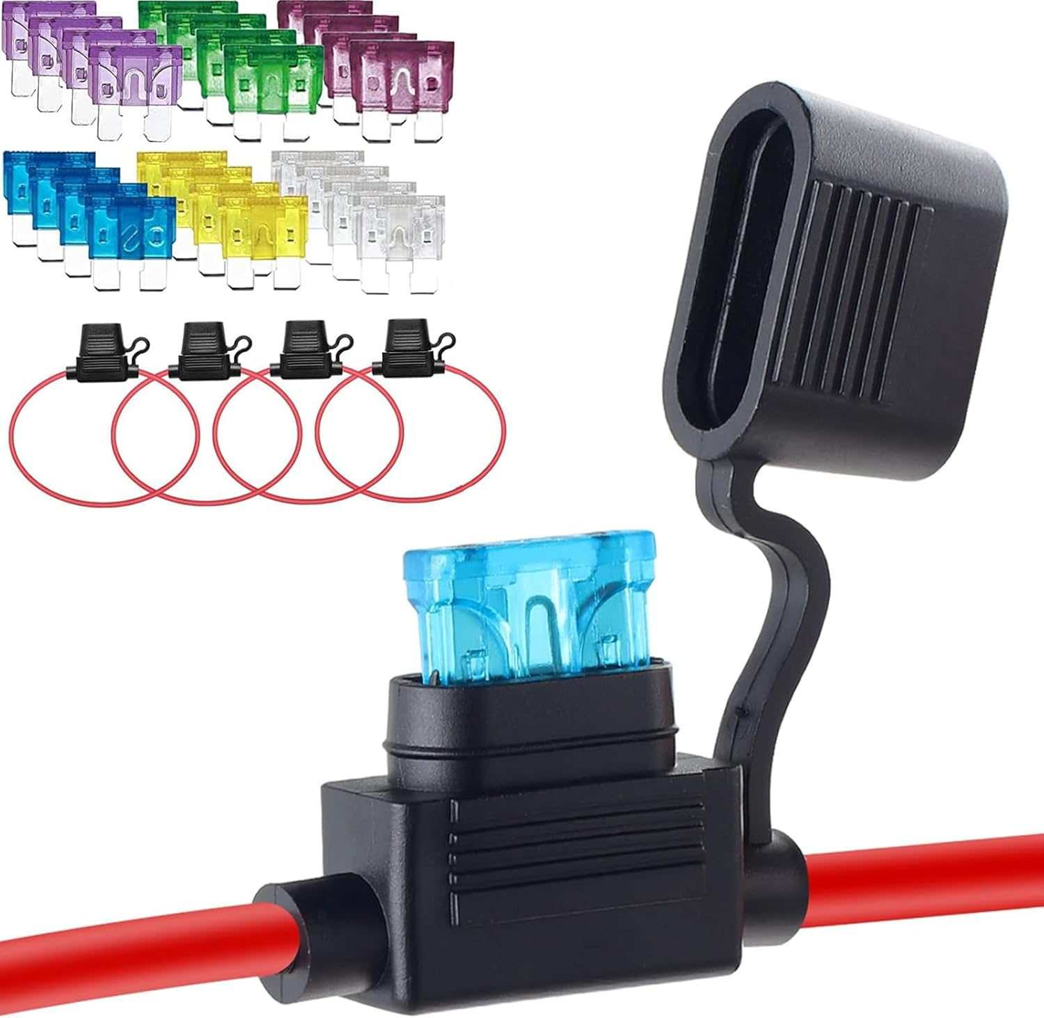 10 AWG Waterproof Fuse Holde ，Fuse Holder ATC/ATO, 4 Packs In-Line Automotive Blade Fuse Holder with 24PCS Standard Car Fuses, （15A 20A 25A 30A 35A 40A） Automotive Replacement Fuses image number 4