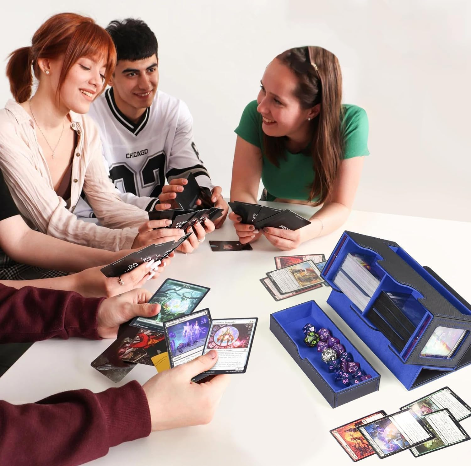 PU Leather Card Deck Case with Display Windows & Dice Tray,Card Storage Box for Trading Cards,Magnetic Closure 400+MTG Deck Box,Suitable for Magic Game Cards. image number 3