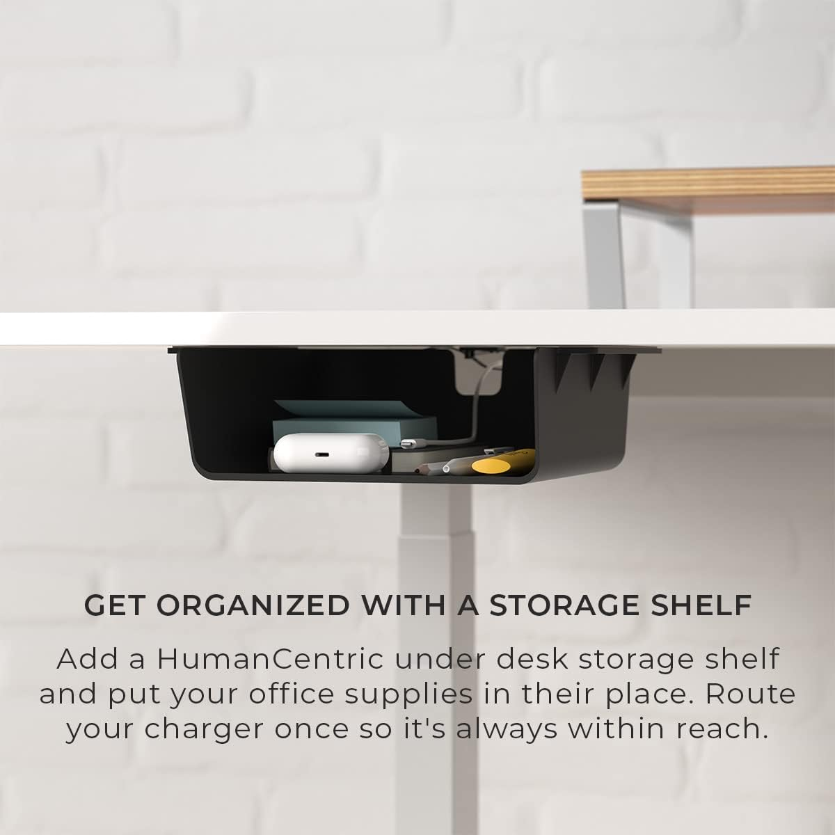 Humancentric under Desk Storage Shelf - under Desk Drawer Organizer for Office Desks, Tables, Workstations, and Sit Stand Desk, Mount under Desk Shelf Adds Storage Tray, Screw or Stick on Desk Drawer image number 2