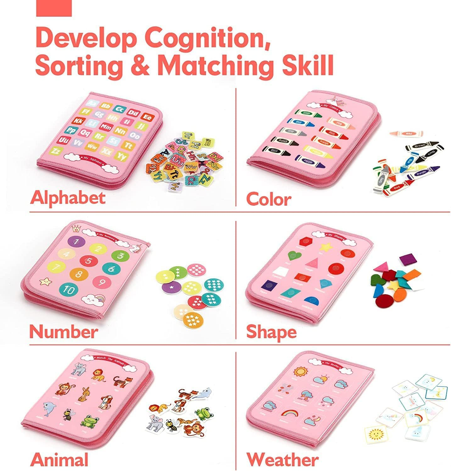 Busy Board for Toddlers, Montessori Toys for 1 2 3 4 Year Old, Busy Book for Educational Activities Playing, Baby Travel Toys for Plane Car, Birthday Gifts for Girls Boys (Pink) image number 3