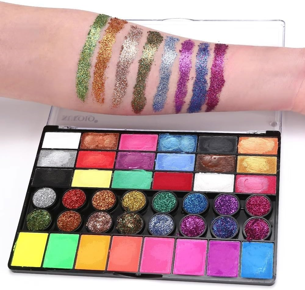 Professional Face Painting Kit (42 Color) for Kids Adults, Non Toxic Water Activated Face Paint Palette with Stencil One Stroke Split Cakes Palette Rainbow Flora Dolphin Unicorn Flame Body Paint image number 2