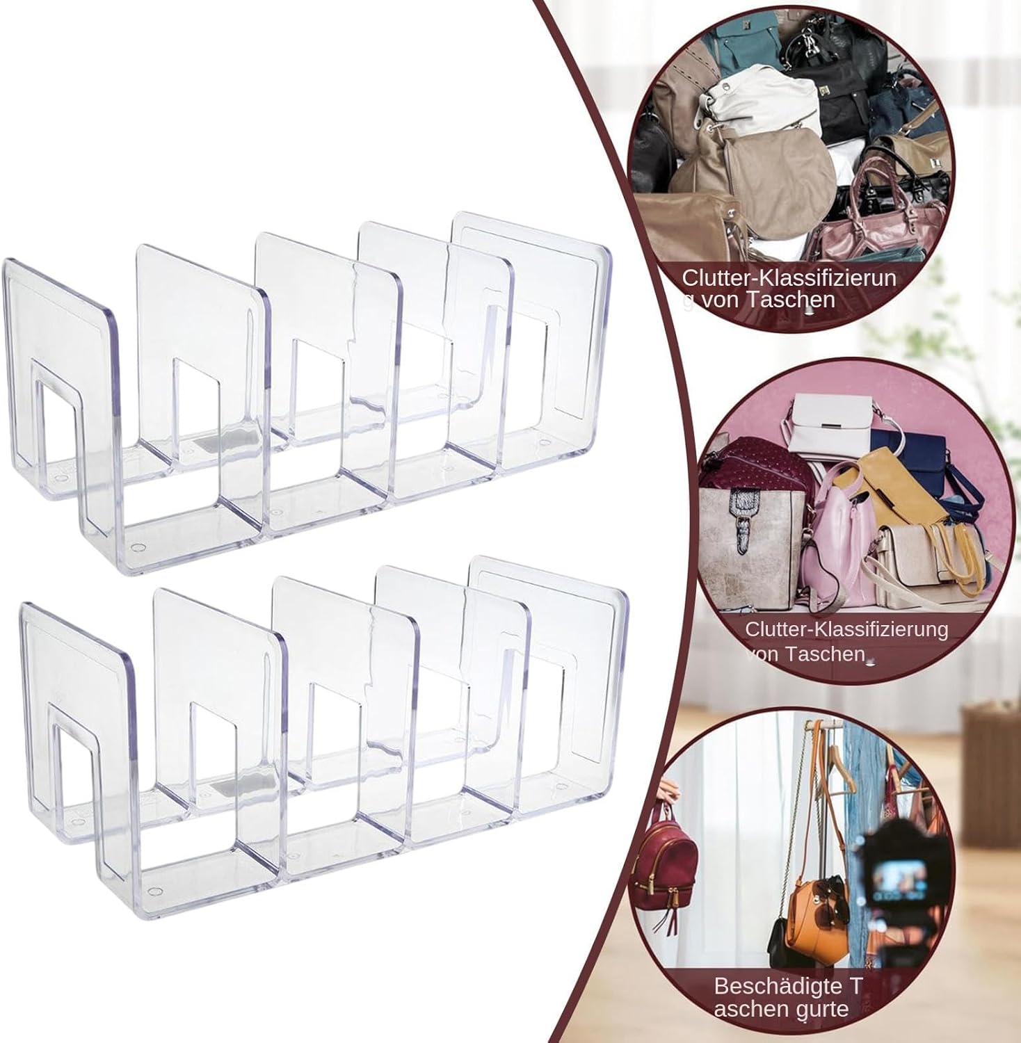 Krmoau Wallet Storage Organiser, Acrylic Purse Stand, Transparent Acrylic Pocket Divider - 2 X Bag Stand, Bag Organiser for Purses, Bags, Clutches, Carry Bags image number 1