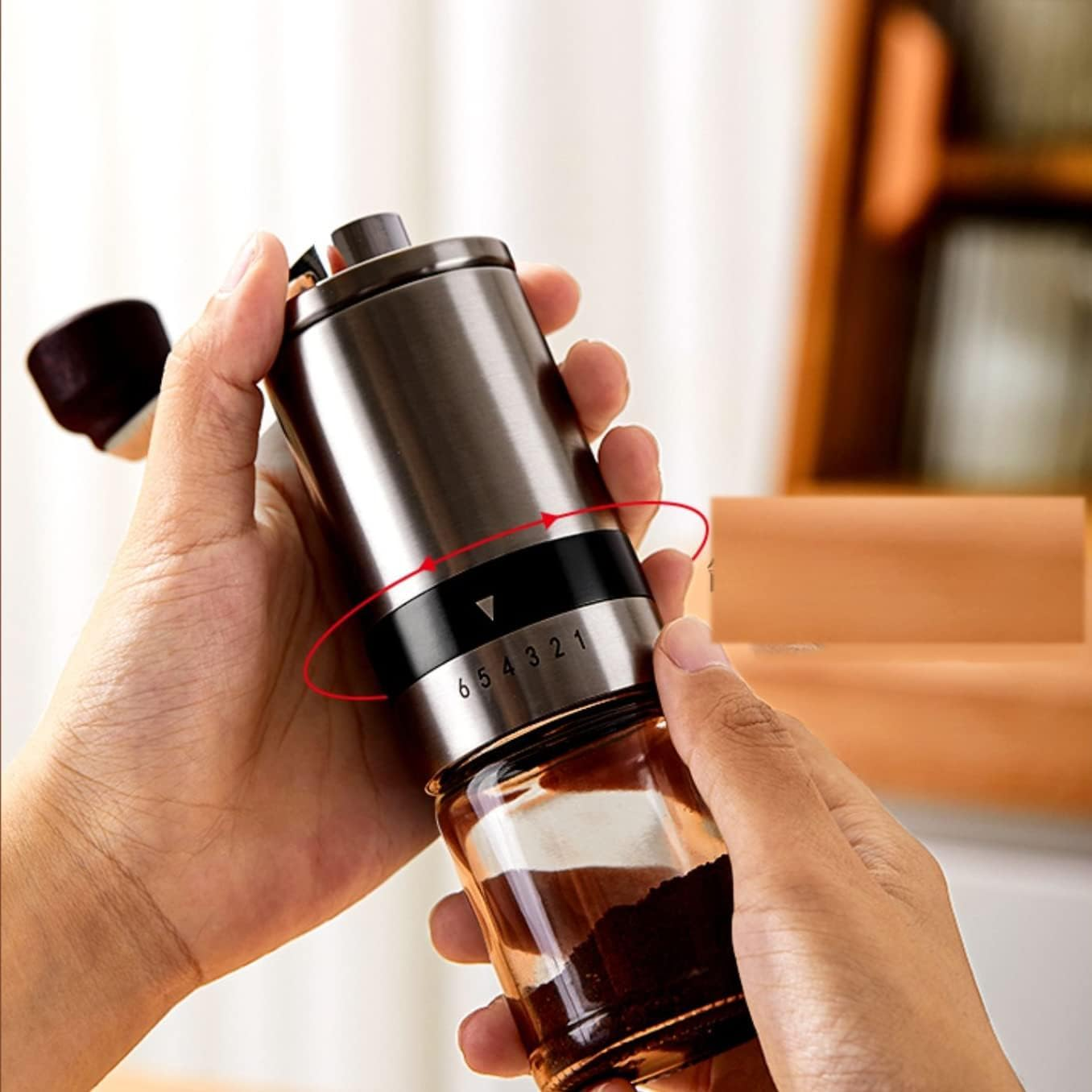 Burr Coffee Grinder Manual Coffee Grinder Stainless Steel Hand Coffee Grinder Coffee Machine with Grinder Coffee Bean Grinder with Conical Ceramic Burr Adjustable Settings image number 3