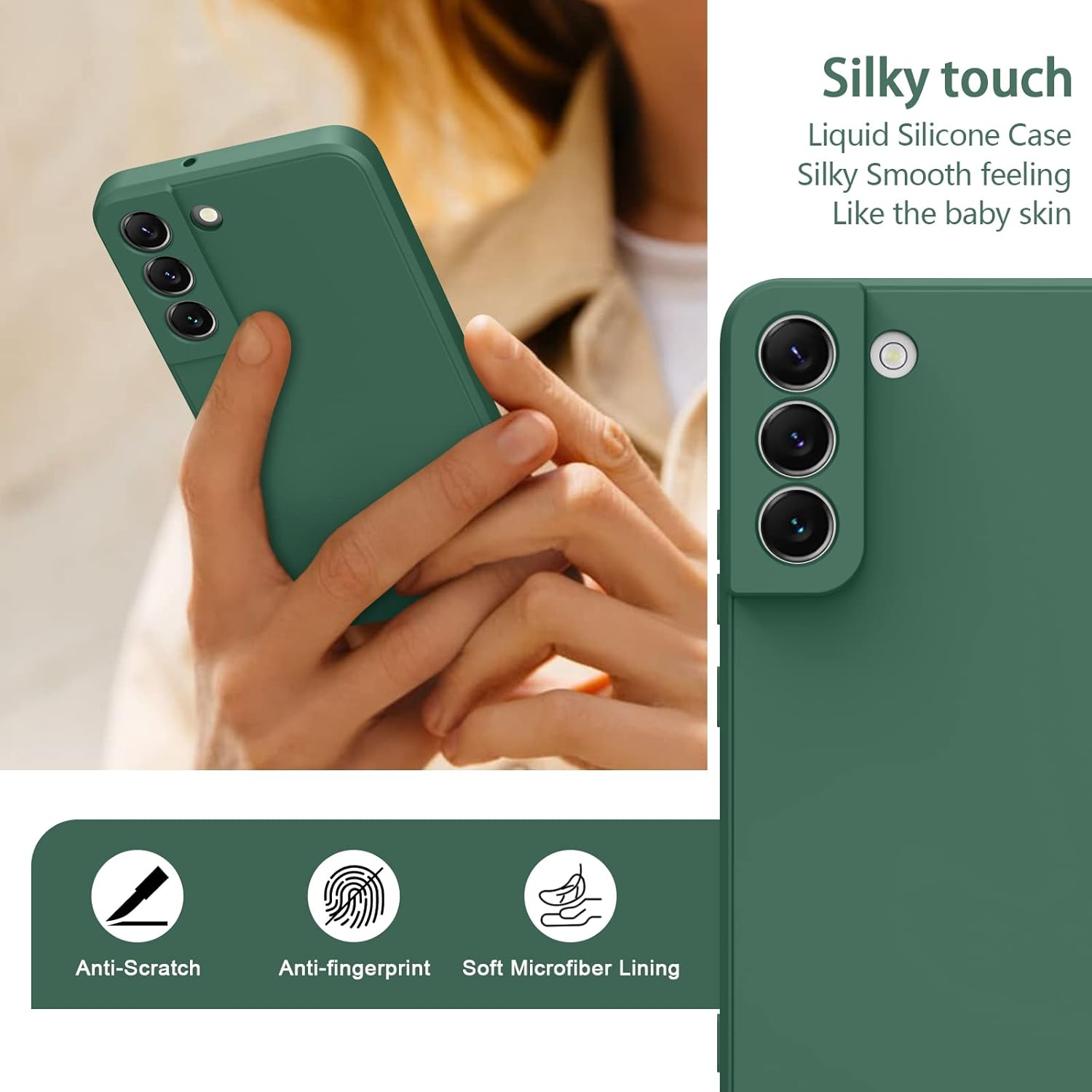 Silicone Case for Samsung Galaxy S22 Case(2022 Release), Silky-Soft Touch Gel Rubber Cover, Full Protective Case Shockproof Liquid Bumper Cover for Galaxy S22 Case 6.1 Inch - Light Green image number 7