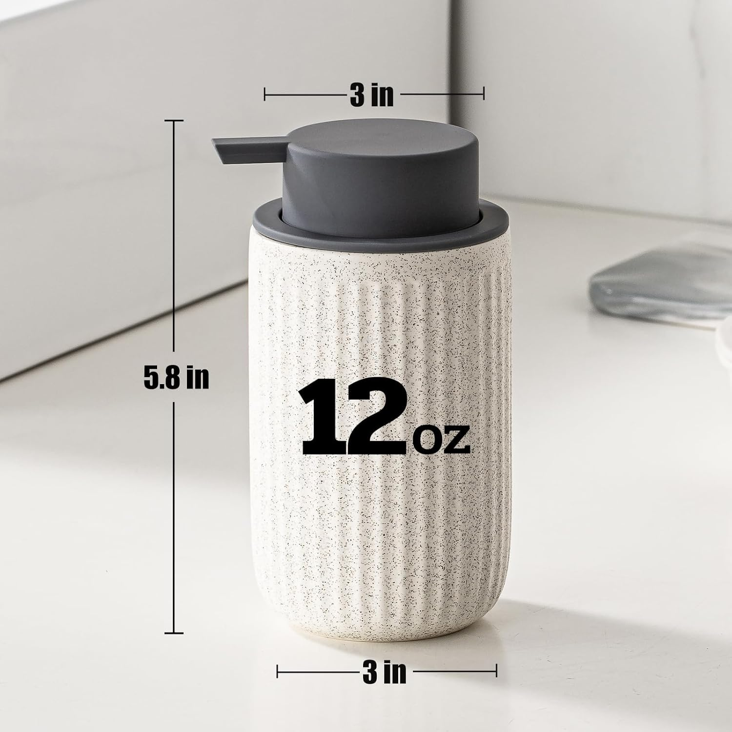 2 Pack Foam Soap Dispenser - 12 Oz Beige Ceramic Foaming Soap Dispenser for Bathroom, Hand Wash Dispenser Bottle with Foaming Pump, Striped Refillable Dish Soap Dispenser for Kitchen image number 5