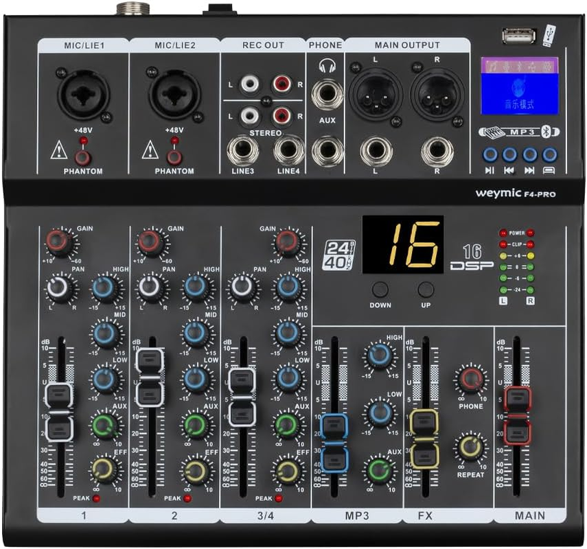 F4-Pro Professional Mixer | 4-Channel 2-Bus Mixer/W USB Audio Interface for Recording DJ Stage Karaoke Music Application image number 2