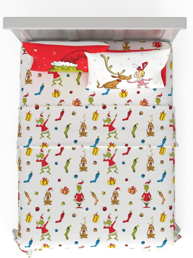 Franco Collectibles Dr. Seuss the Grinch Holiday & Christmas Bedding Super Soft Microfiber 4 Piece Queen Sheet Set, (Officially Licensed Product) image number 4