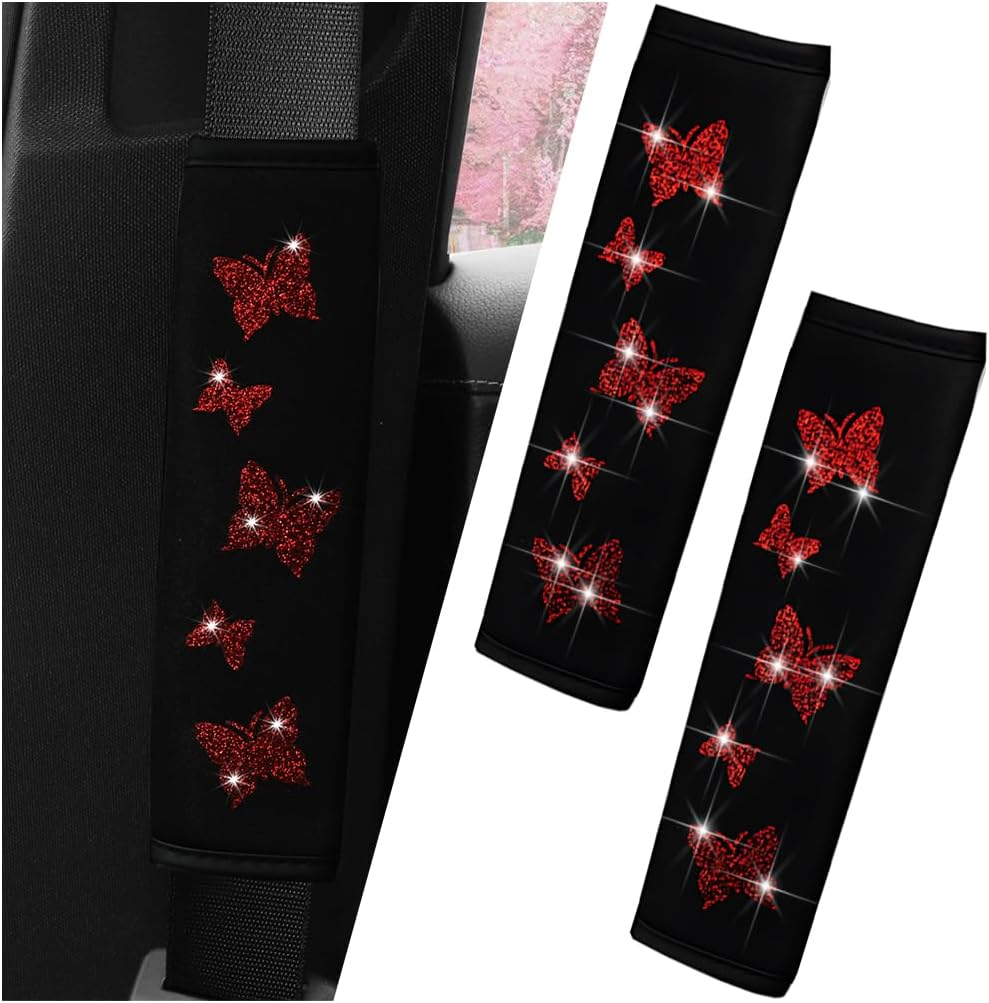 KHGUZ 2PCS Car Seat Belt Covers, Polyester Fiber Vehicle Seatbelt Cushion Pad Protector, Automotive Safe Strap Cover Pad Help Protect Neck and Shoulder, Universal for SUV, Truck, Rv（Red） - Pink image number 3