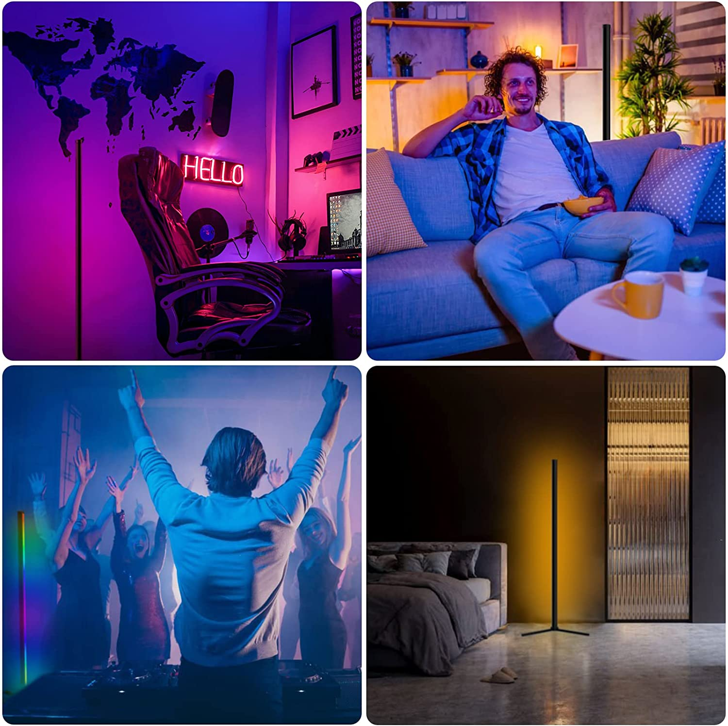 Corner Floor Lamp, RGB Color Changing Mood Lighting, Dimmable LED Modern Floor Lamp with with Remote/Music Sync and DIY Colors, Color Changing Ambiance Lamp for Living Room Bedroom Gaming Room image number 3